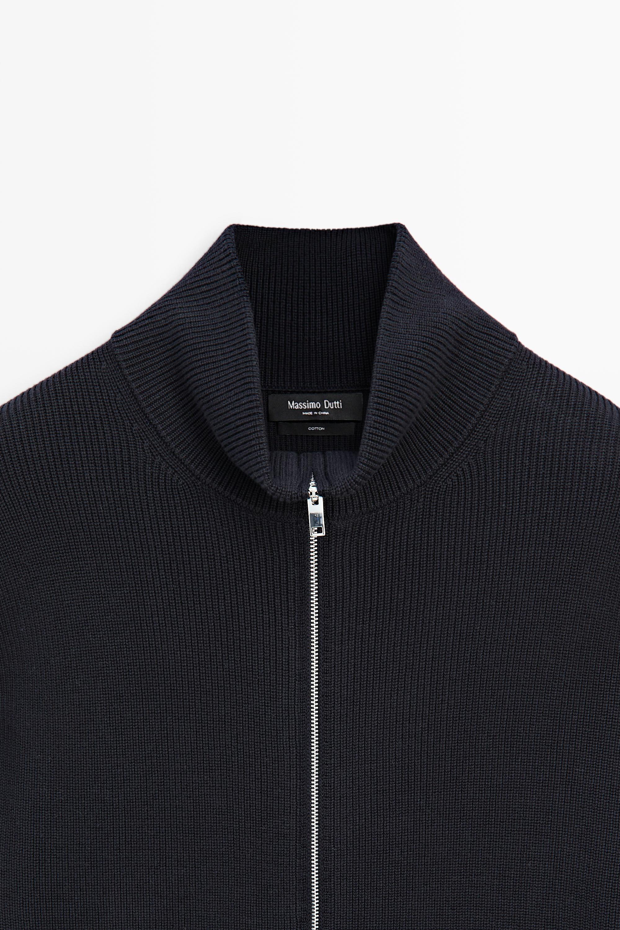 100% cotton ribbed knit cardigan — NAVY BLUE