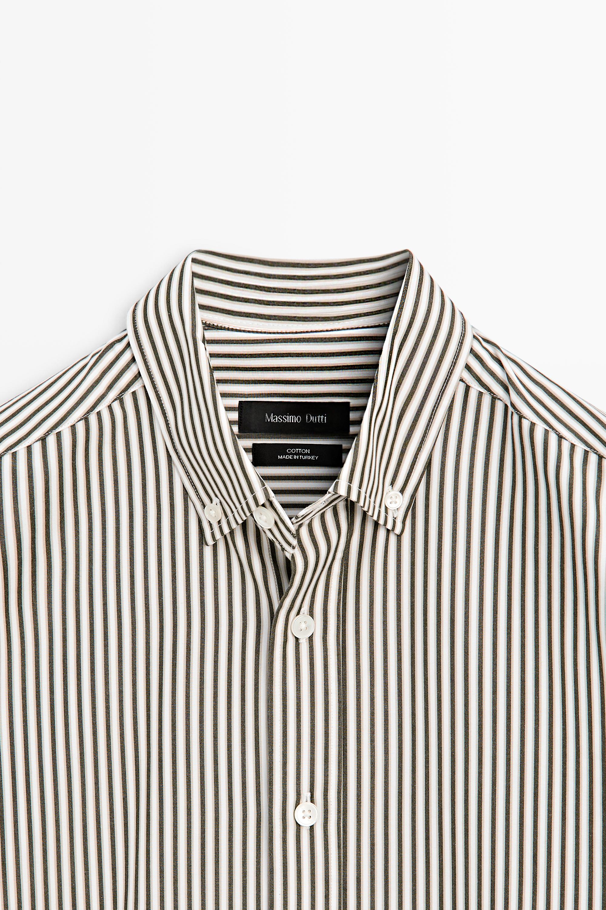 Regular fit striped poplin shirt — GREEN
