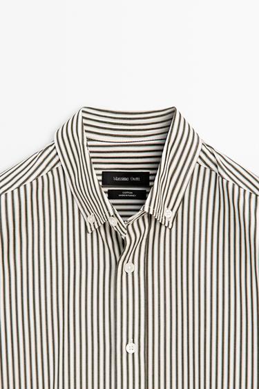 Regular fit striped poplin shirt — GREEN 9