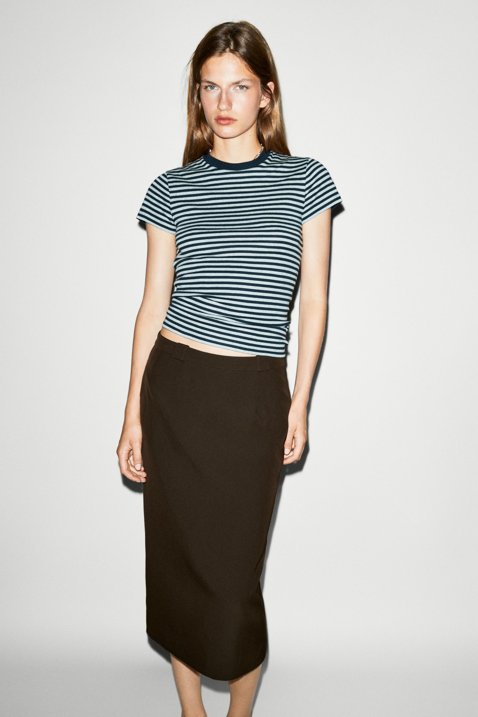 Wool blend straight midi skirt