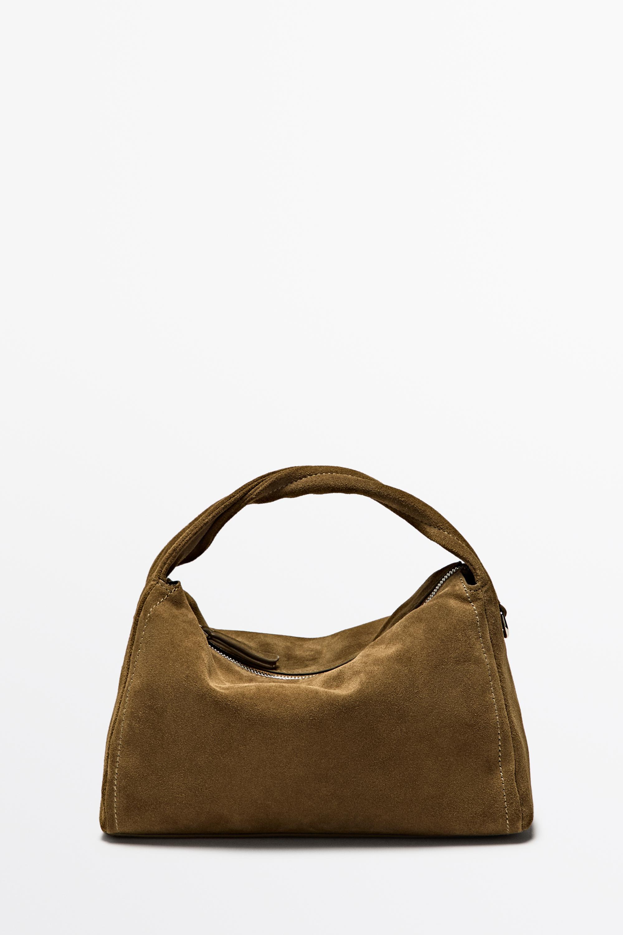 Split suede leather crossbody bag — KHAKI GREEN