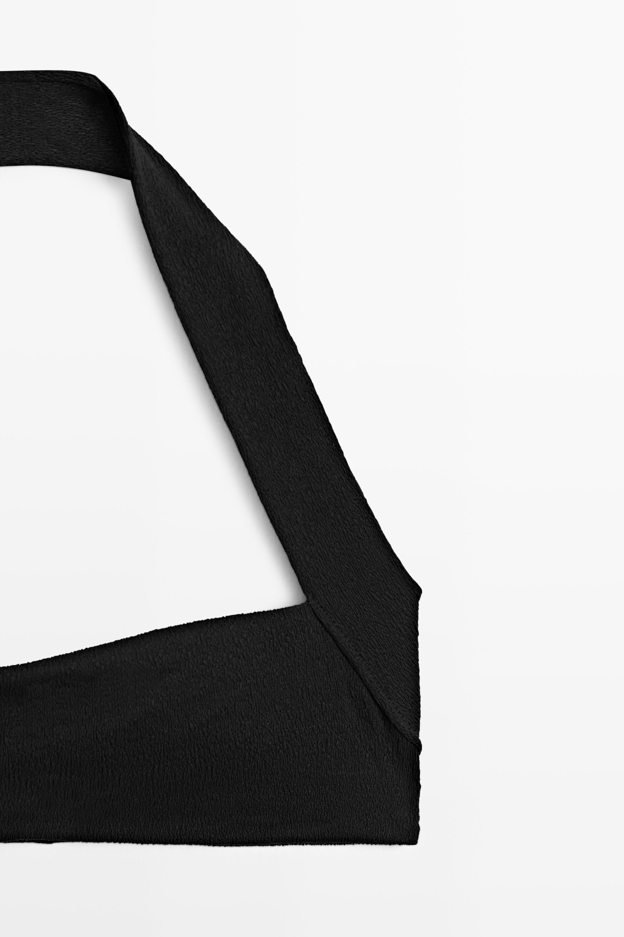 Textured halter bikini top — BLACK