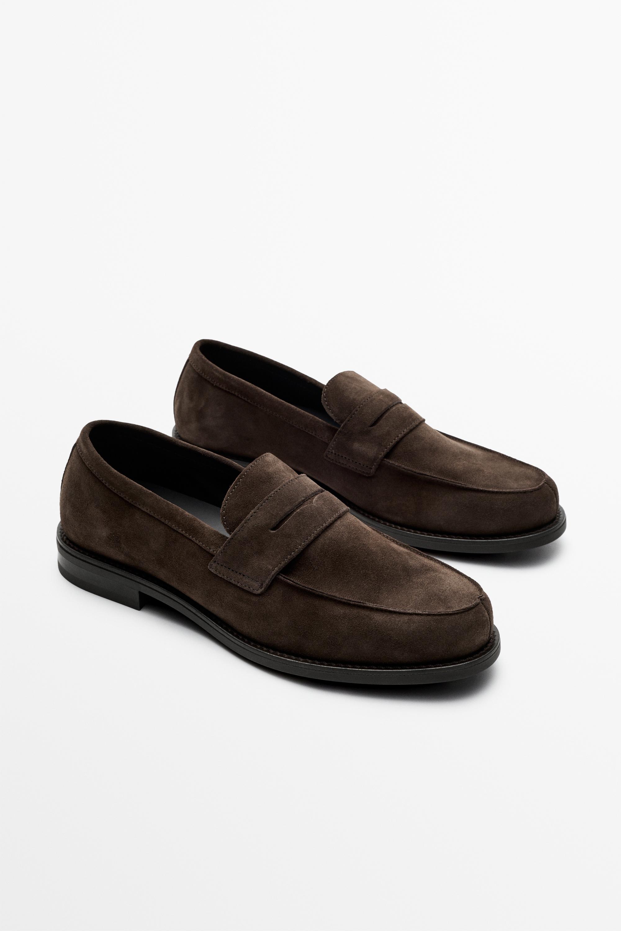 Split suede leather loafer — BROWN