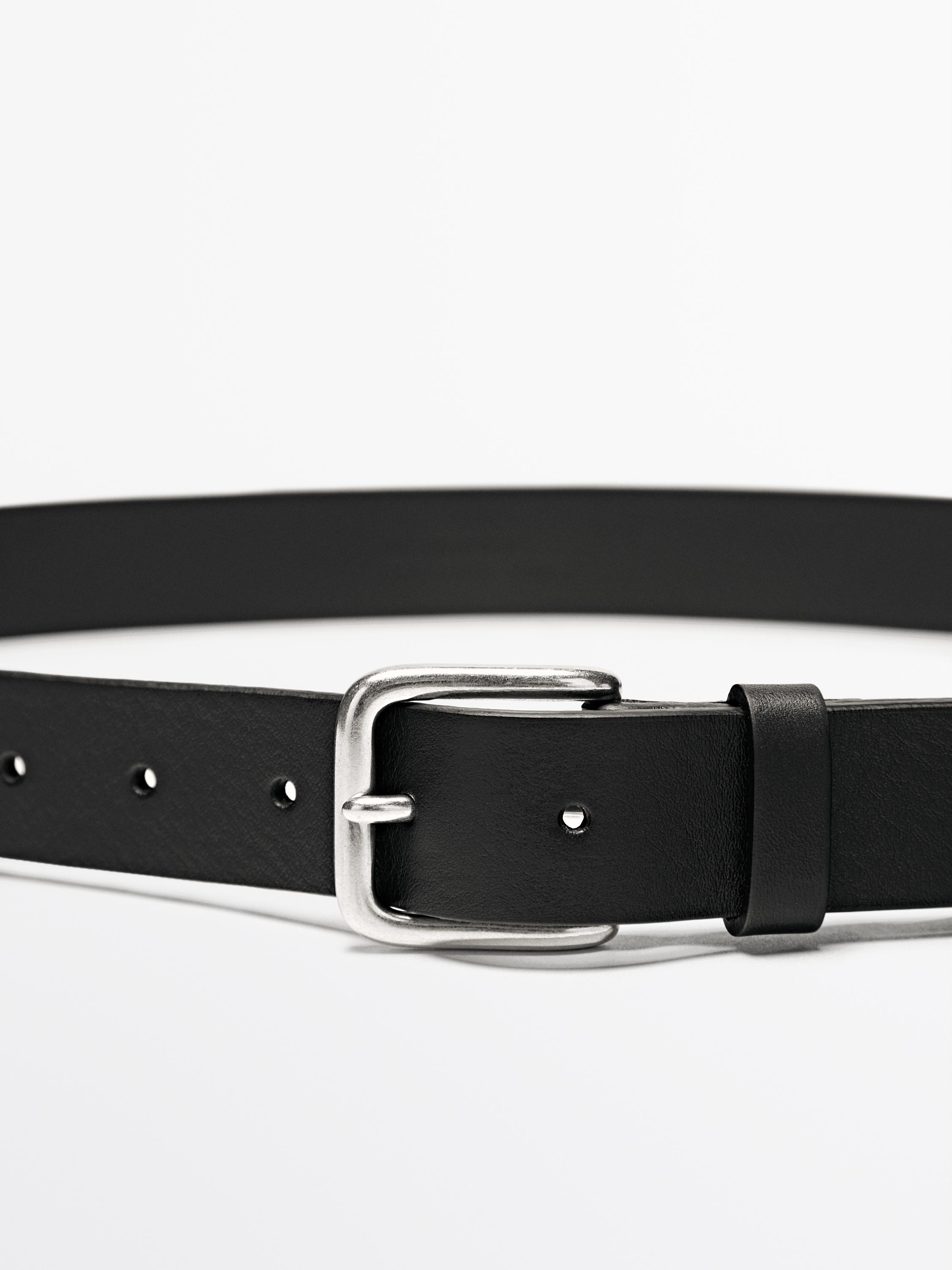 Nappa leather belt with square buckle — BLACK