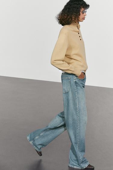 High neck knit sweater with button detail — CAMEL 5