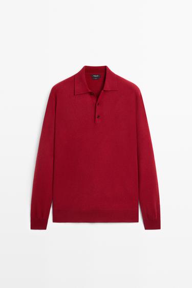 100% cashmere knit polo sweater — RUBY RED 2