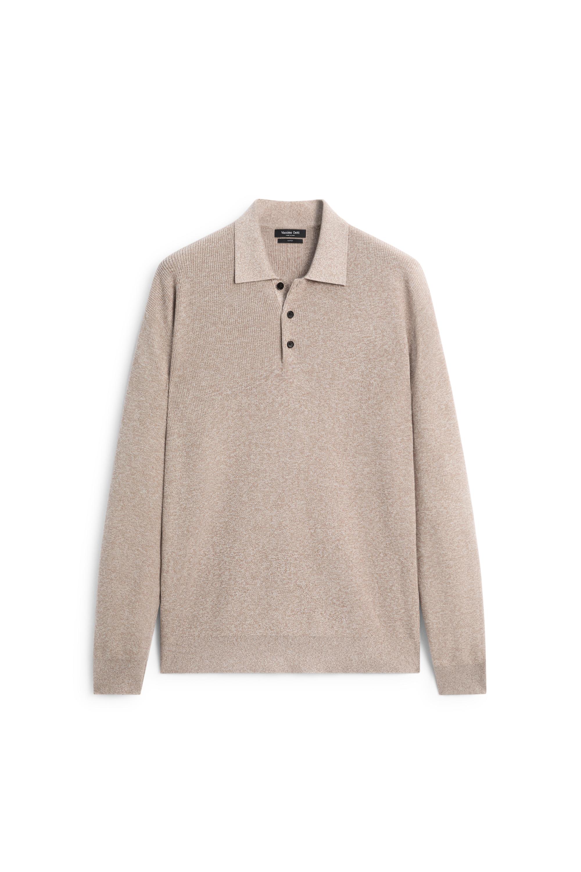 100% cotton mouliné polo sweater — BEIGE
