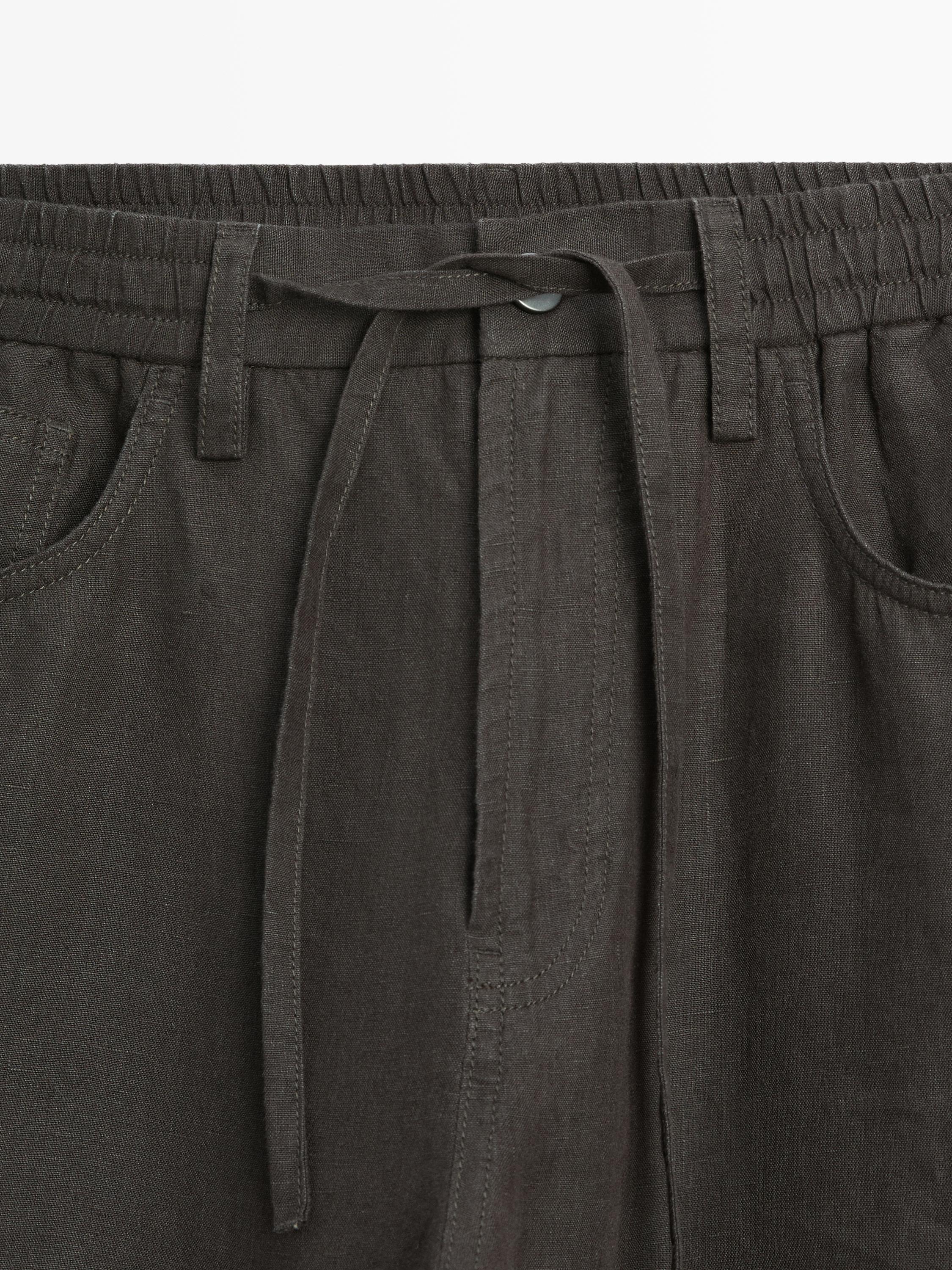 Linen jogger fit trousers — BROWN