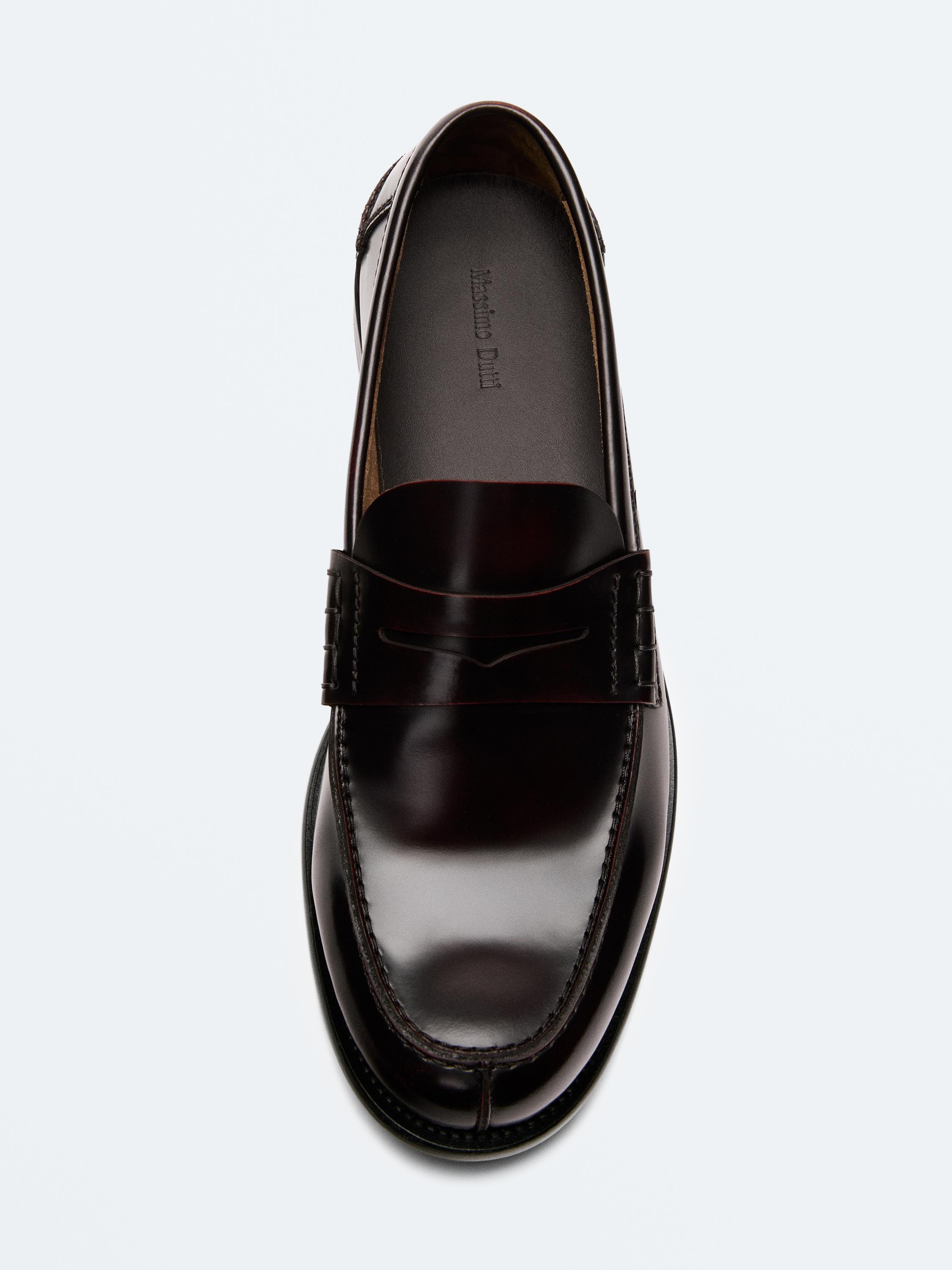 Leather loafers with penny strap — BURGUNDY
