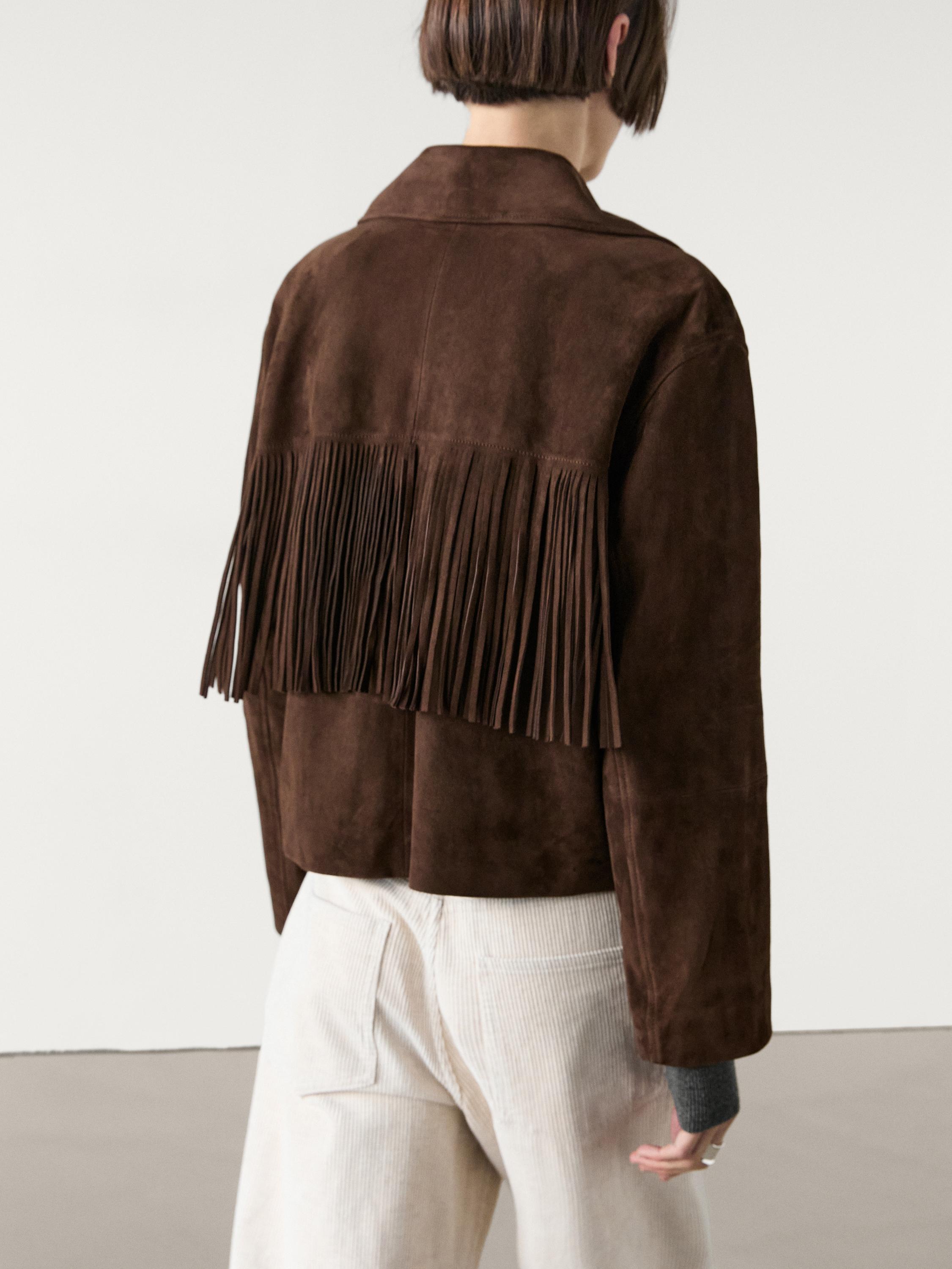 Suede jacket with leather fringing