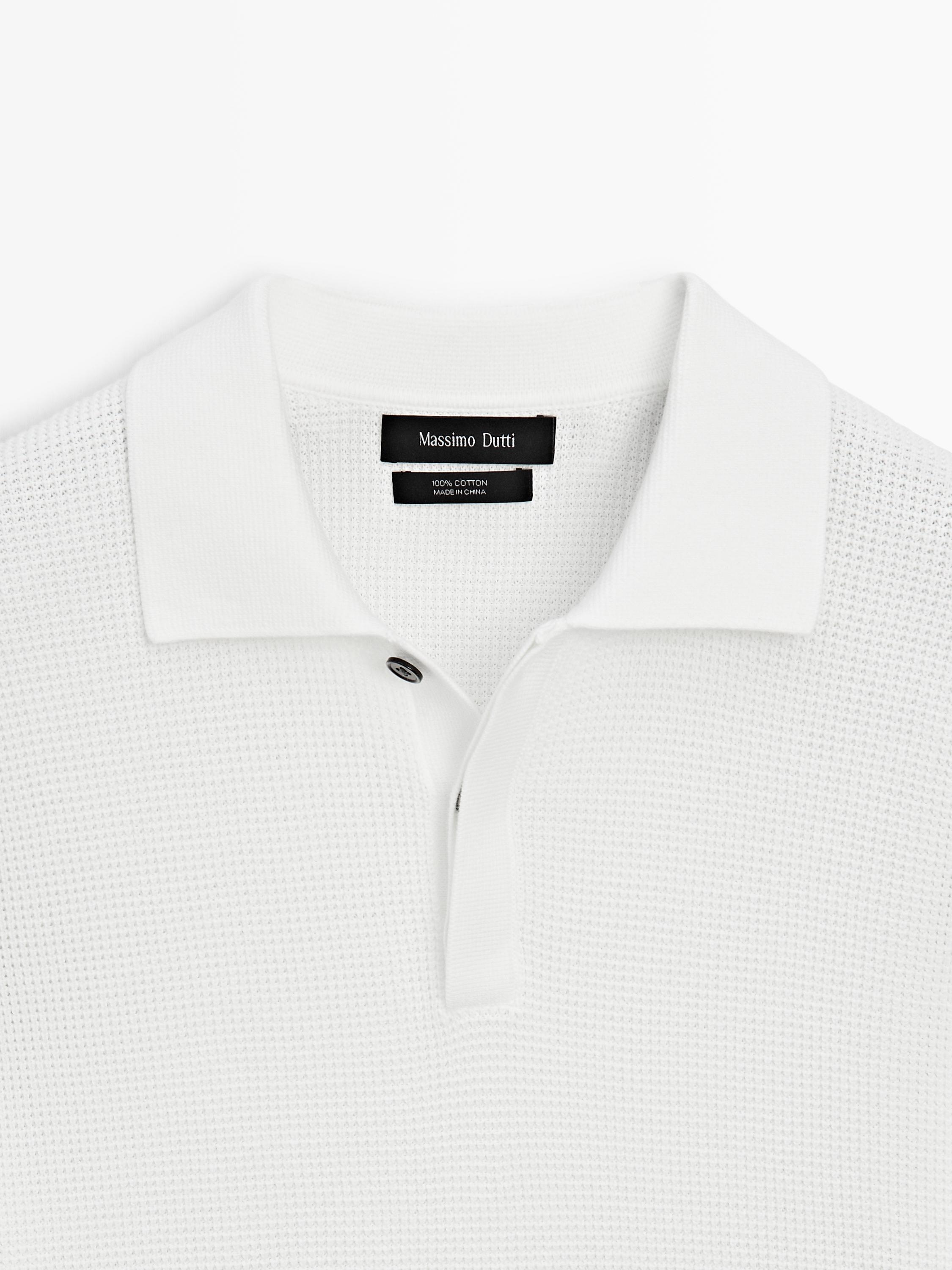 Textured cotton knit polo shirt — WHITE