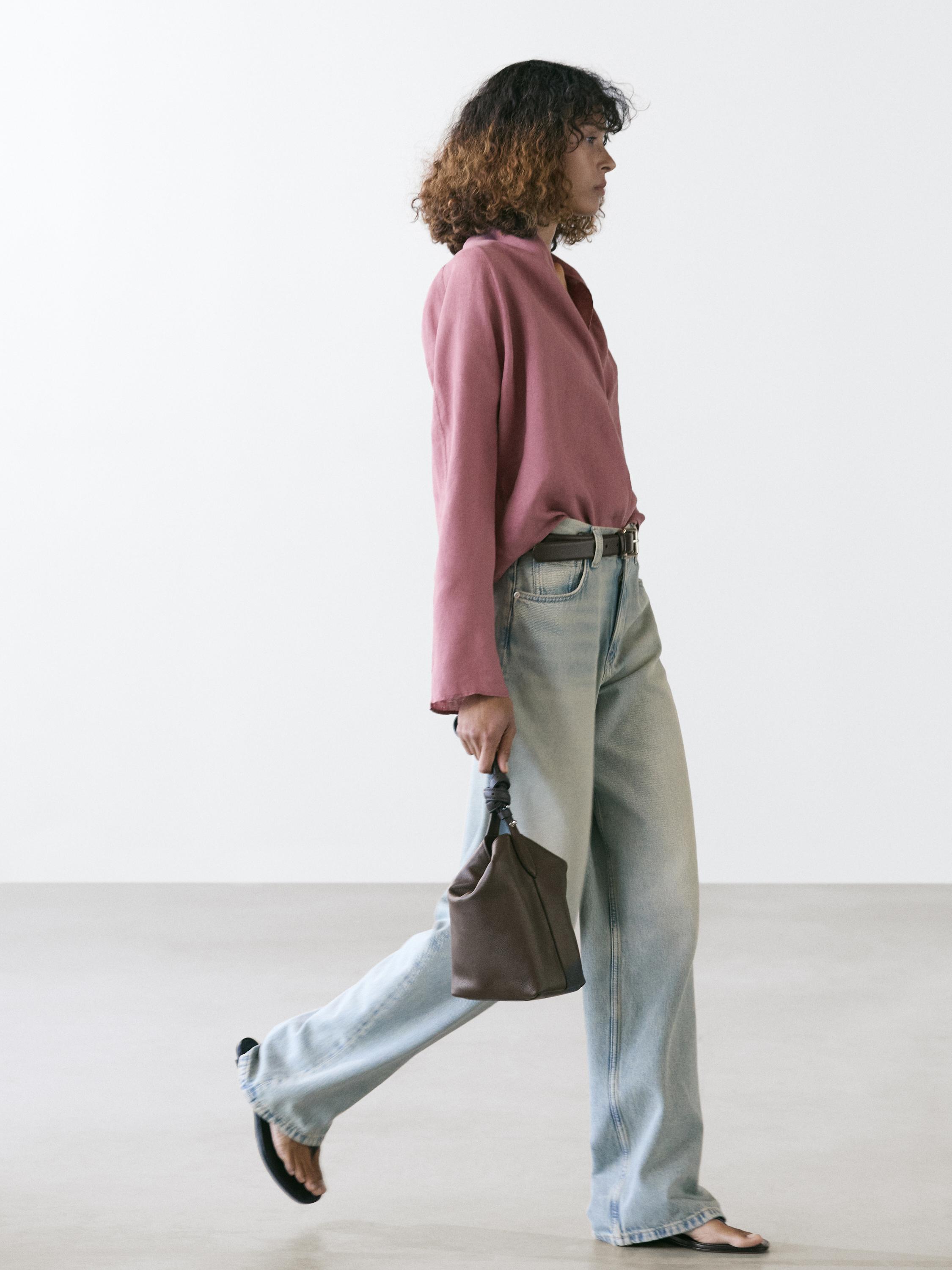 Blouse fluide croisée ample en lin