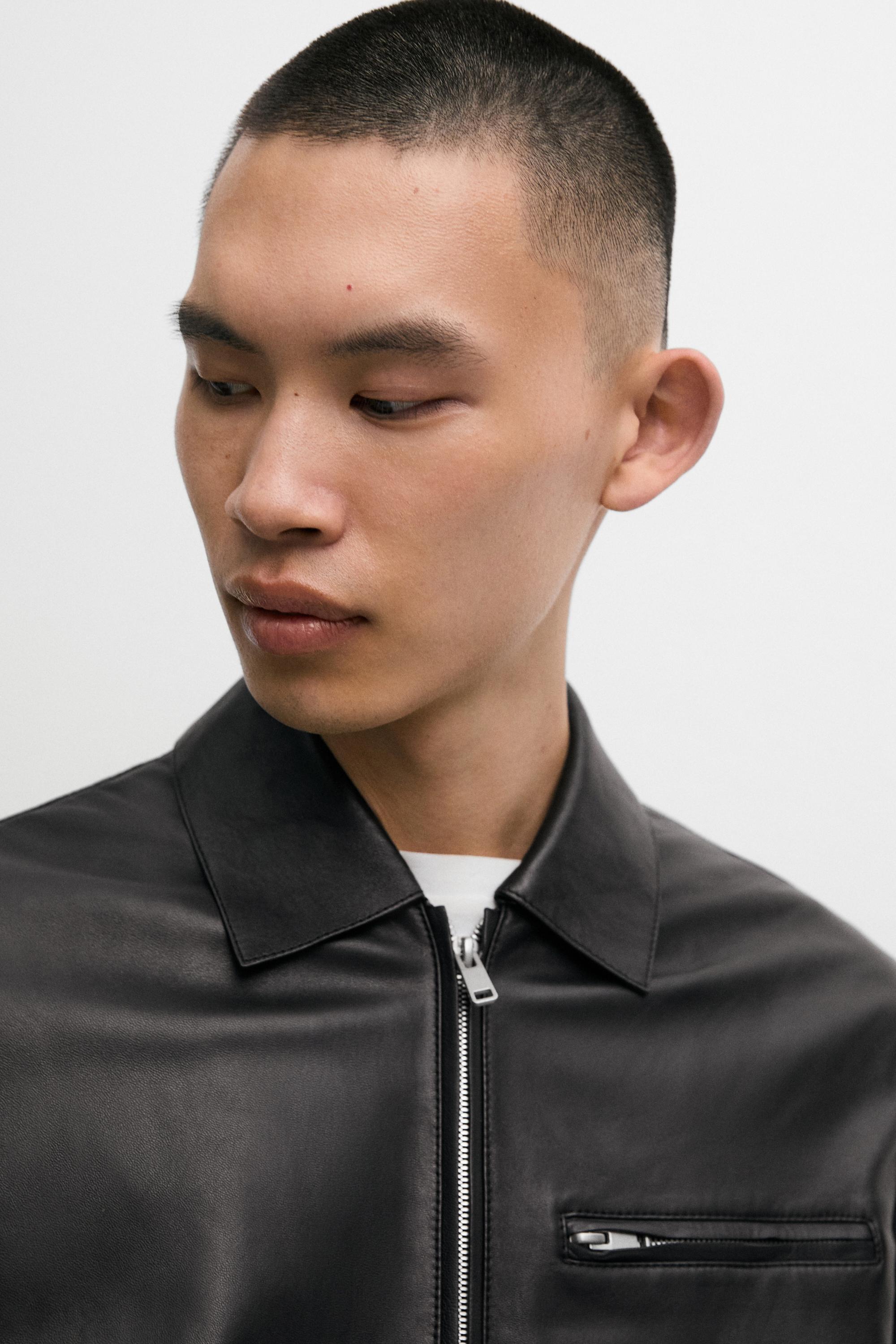 Nappa leather jacket with pocket detail — BLACK