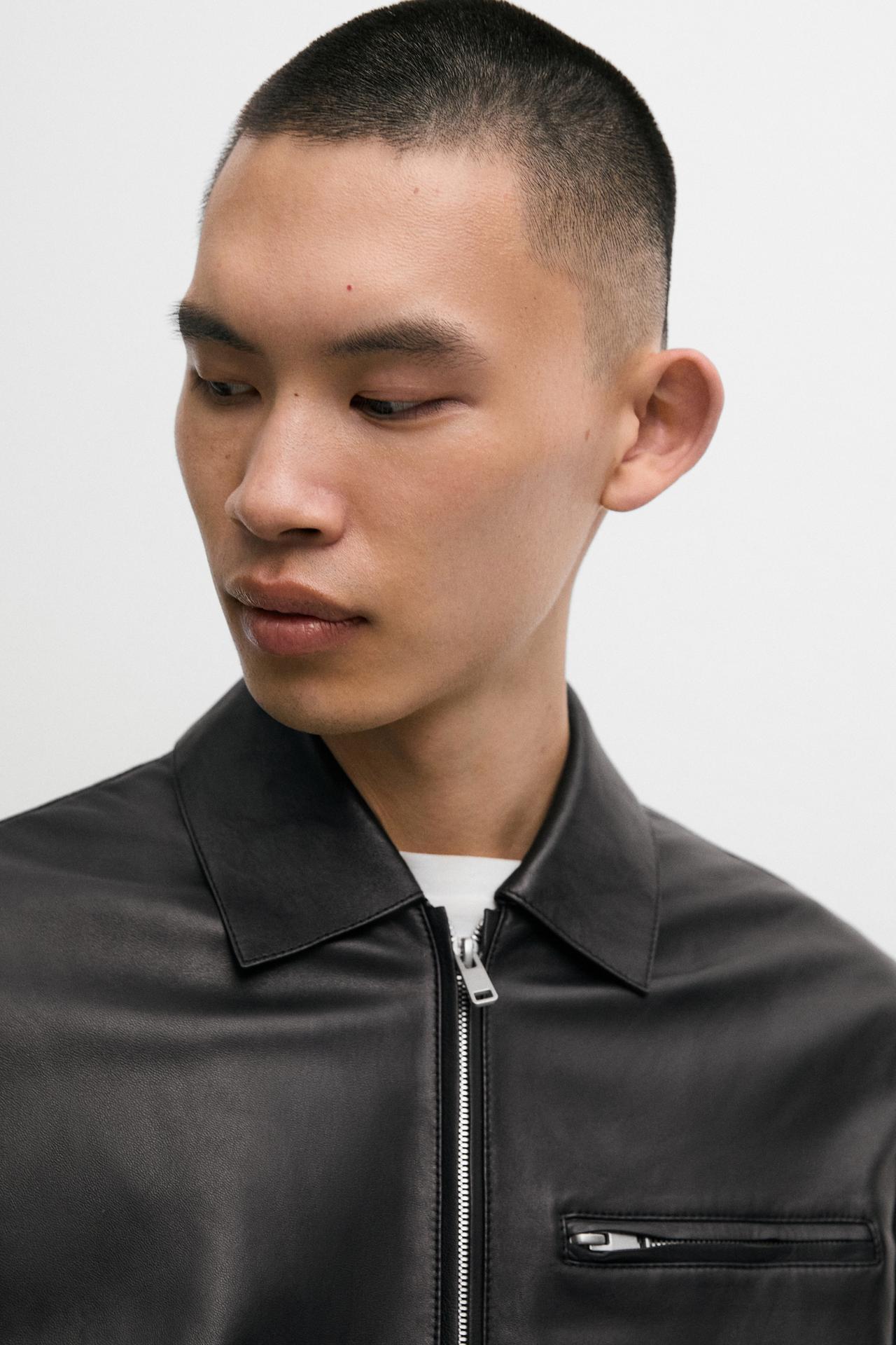 Nappa leather jacket with pocket detail — BLACK