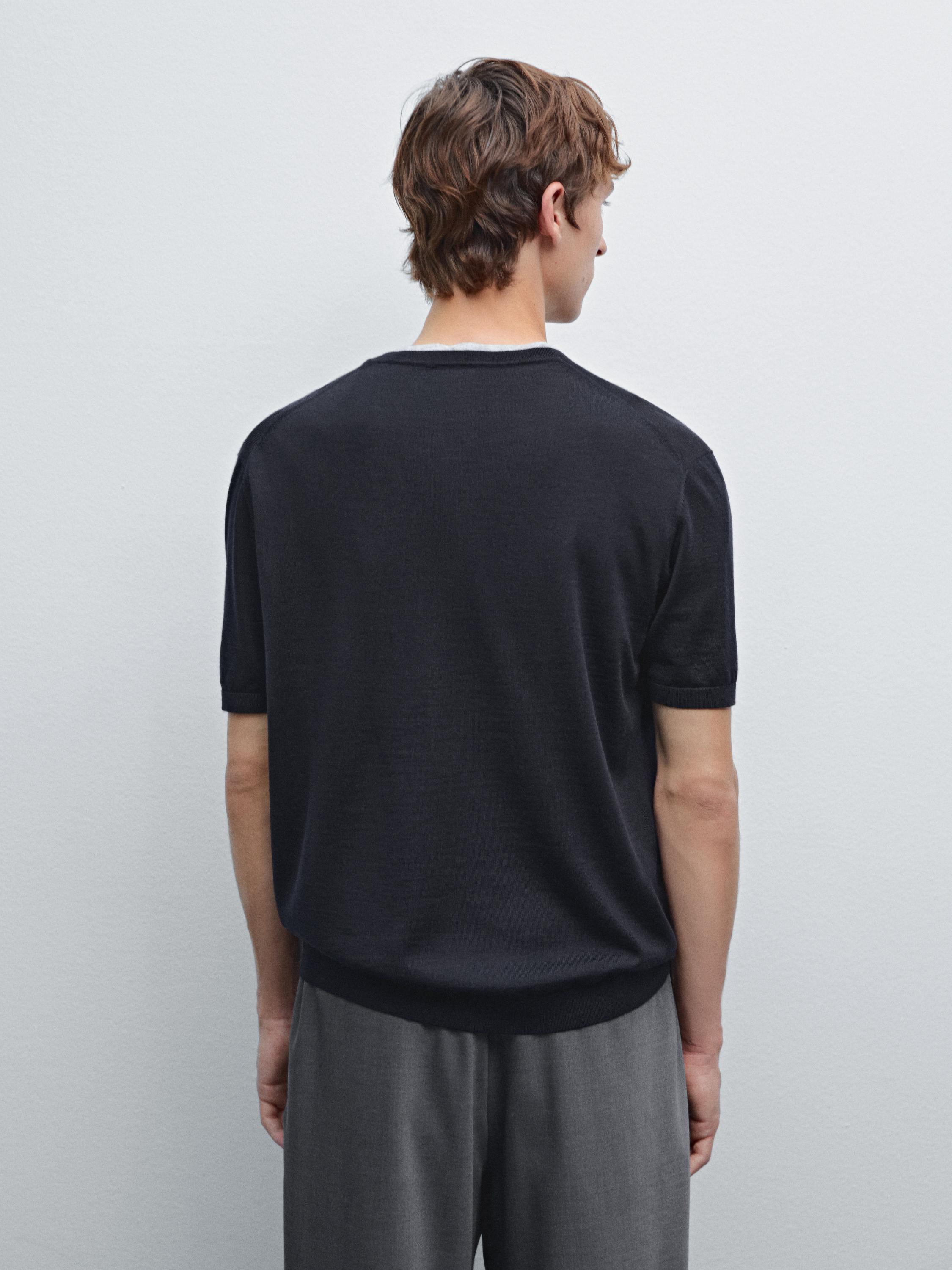 Short sleeve knit wool blend T-shirt