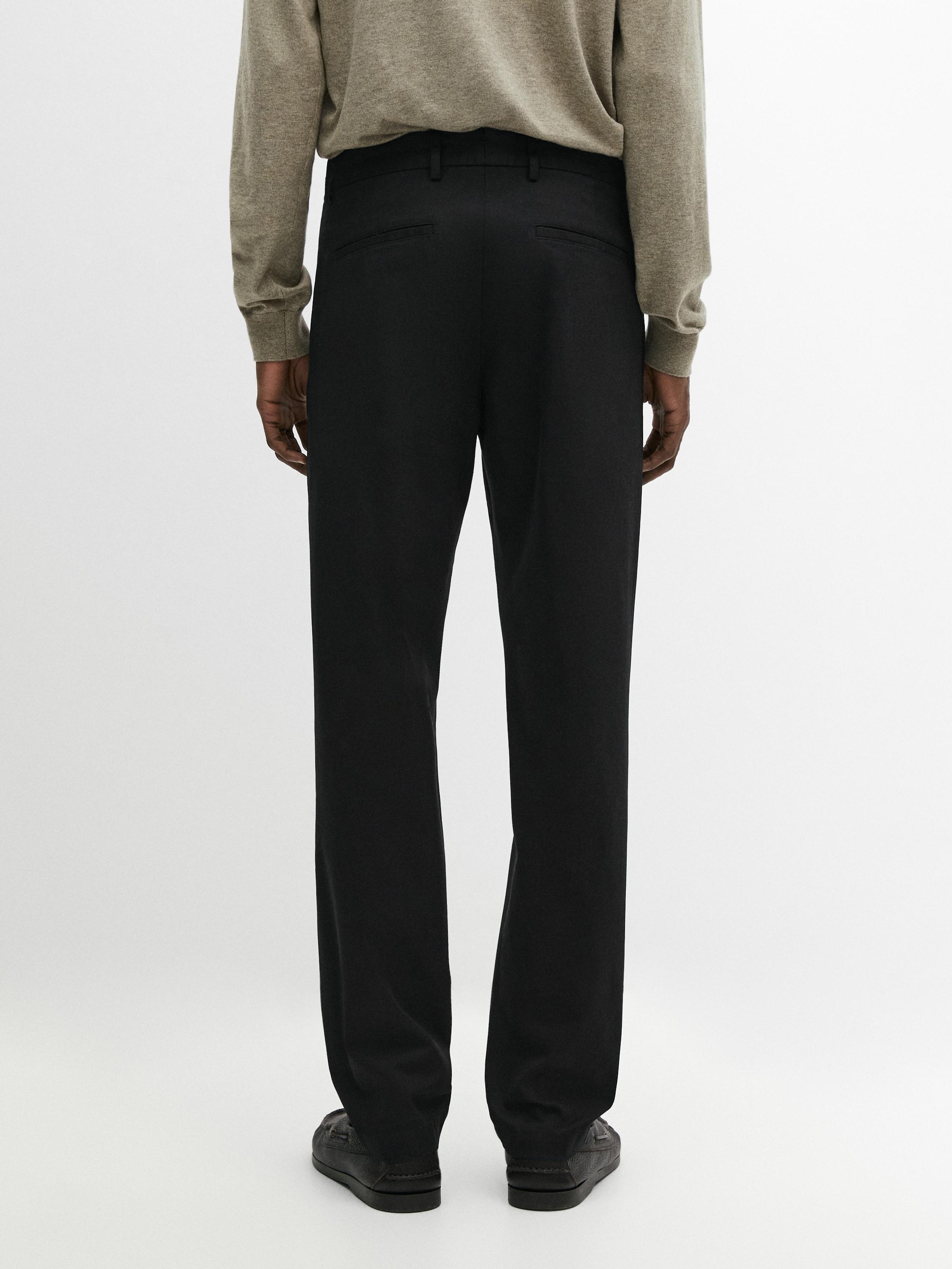 Cotton blend tapered fit trousers — NAVY BLUE