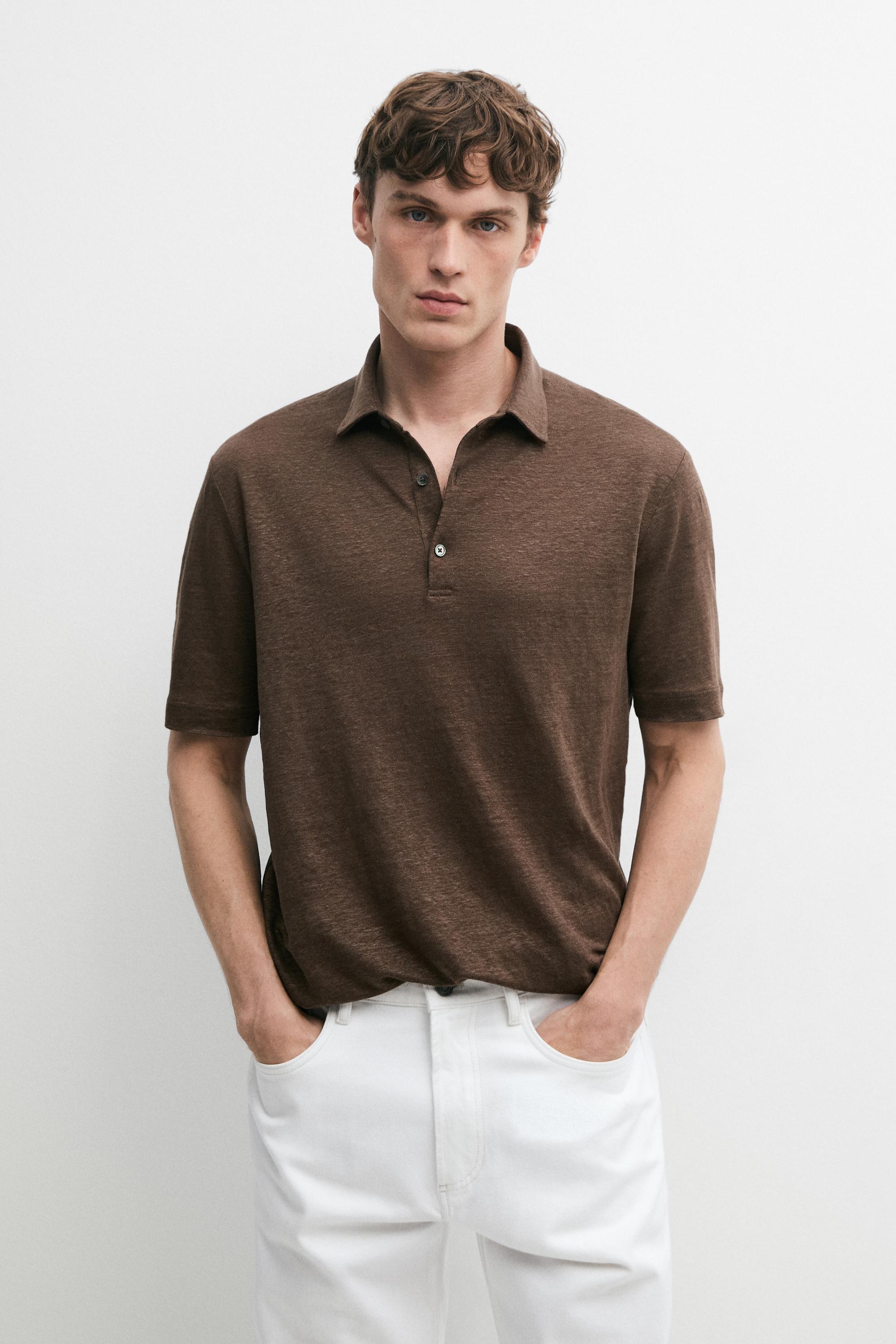 100% linen short sleeve polo shirt
