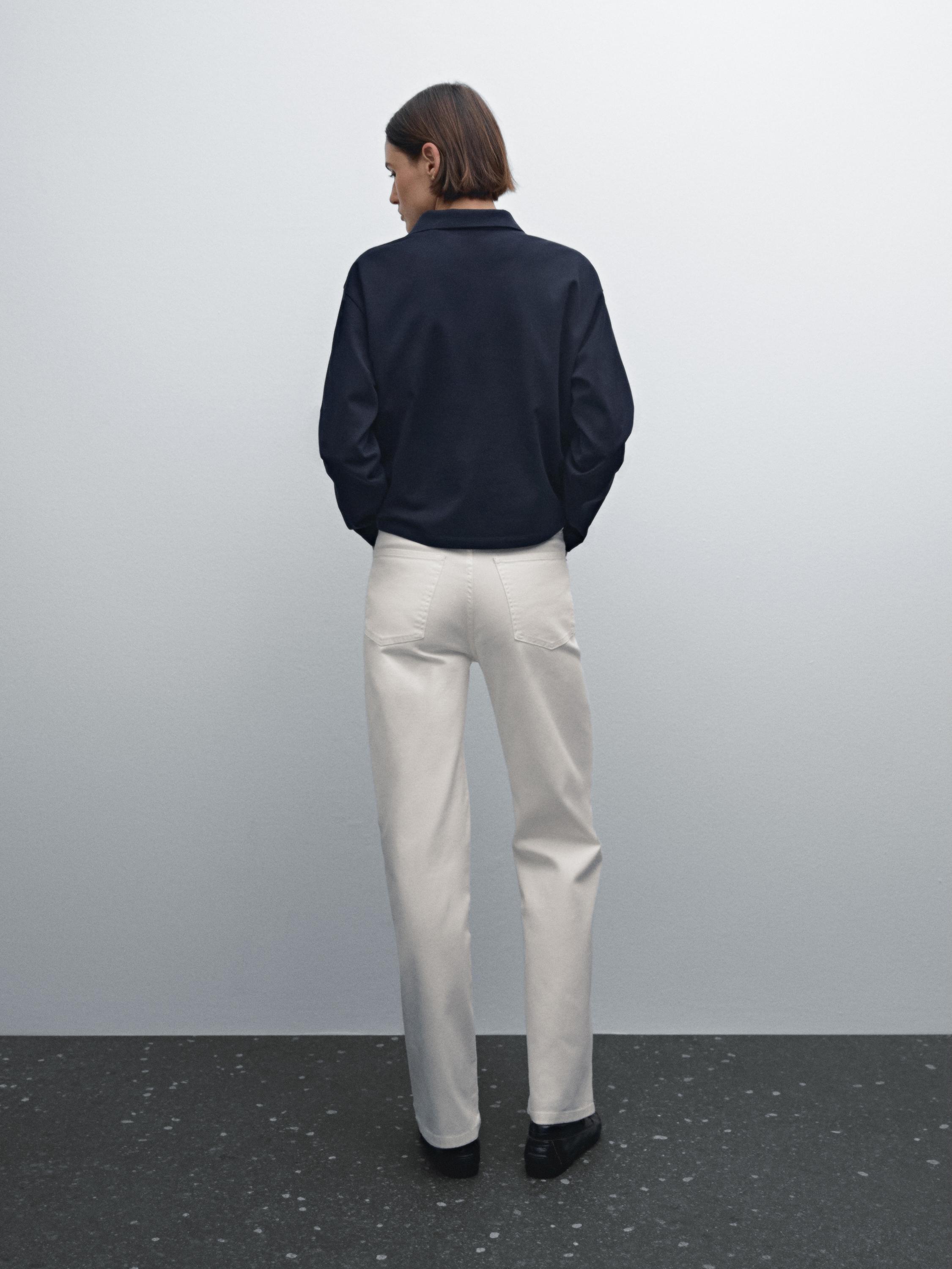 High-waist straight fit denim trousers