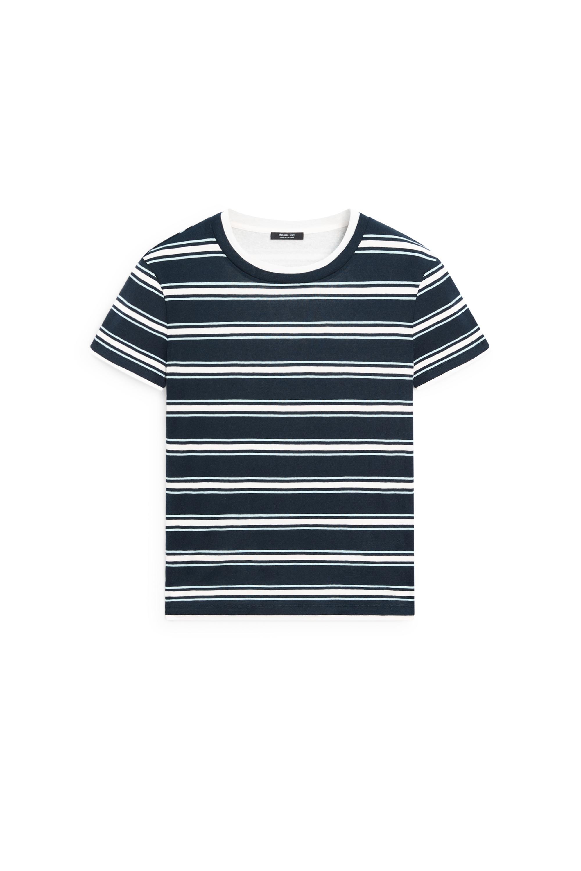 Double-layer striped short sleeve T-shirt — BLUE