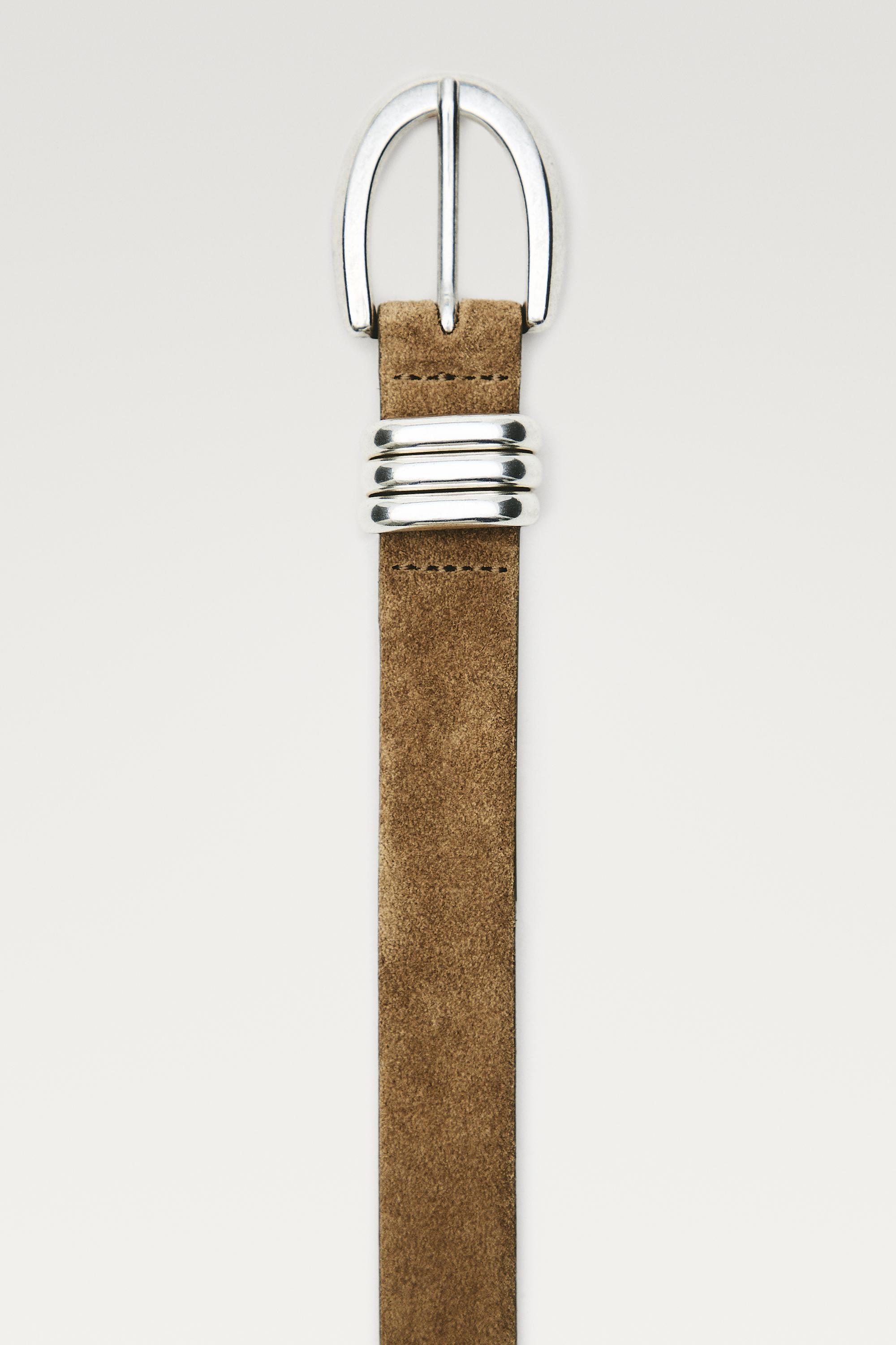 Split suede leather belt with metal detail — SAND