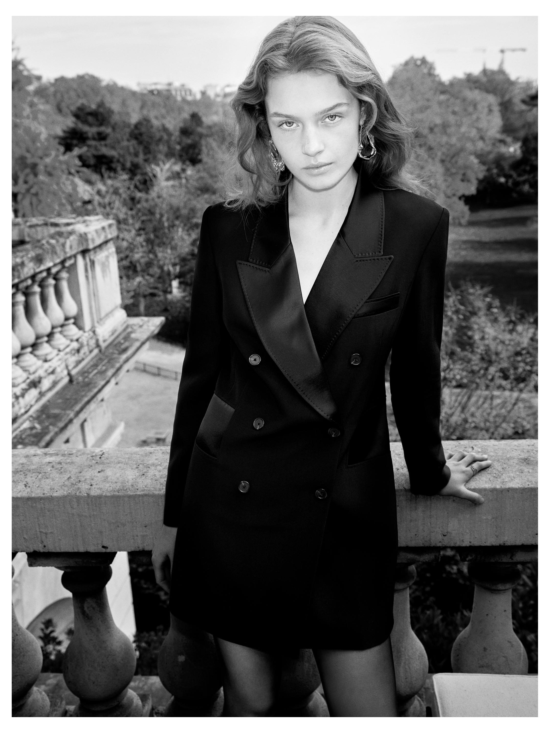 Blazer-style dress with satin detail — BLACK