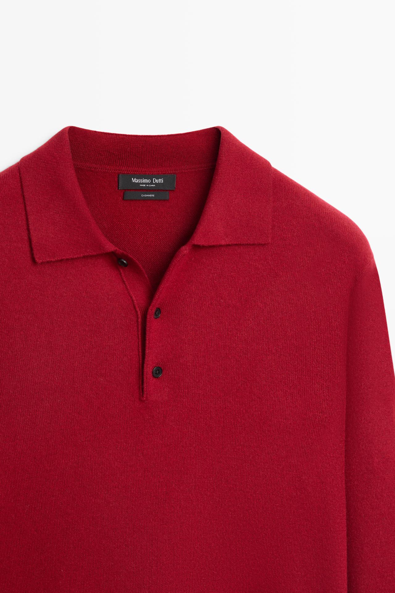 100% cashmere knit polo sweater — RUBY RED