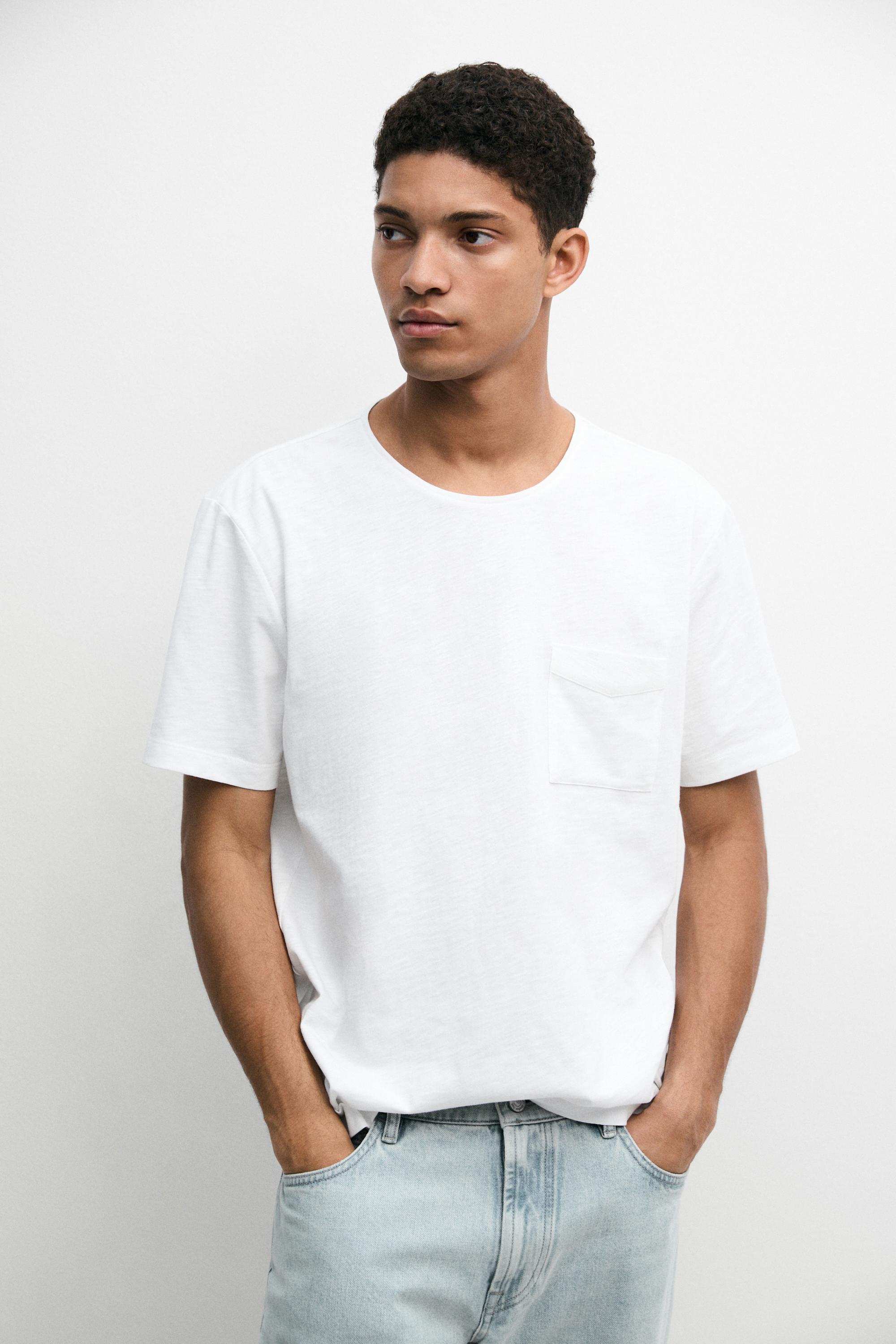 Short sleeve T-shirt with pocket detail — WHITE