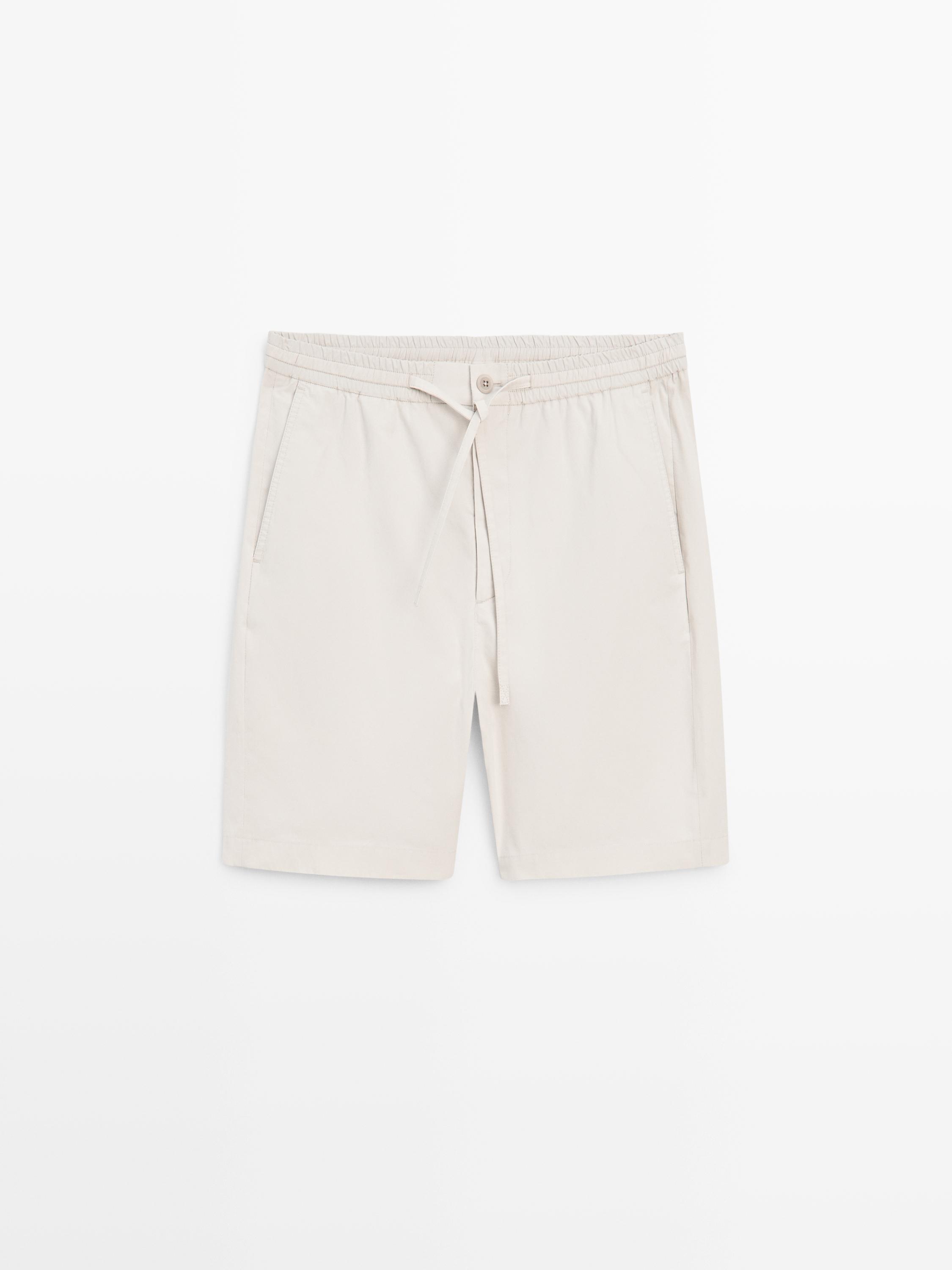 100% cotton jogger fit Bermuda shorts — BEIGE
