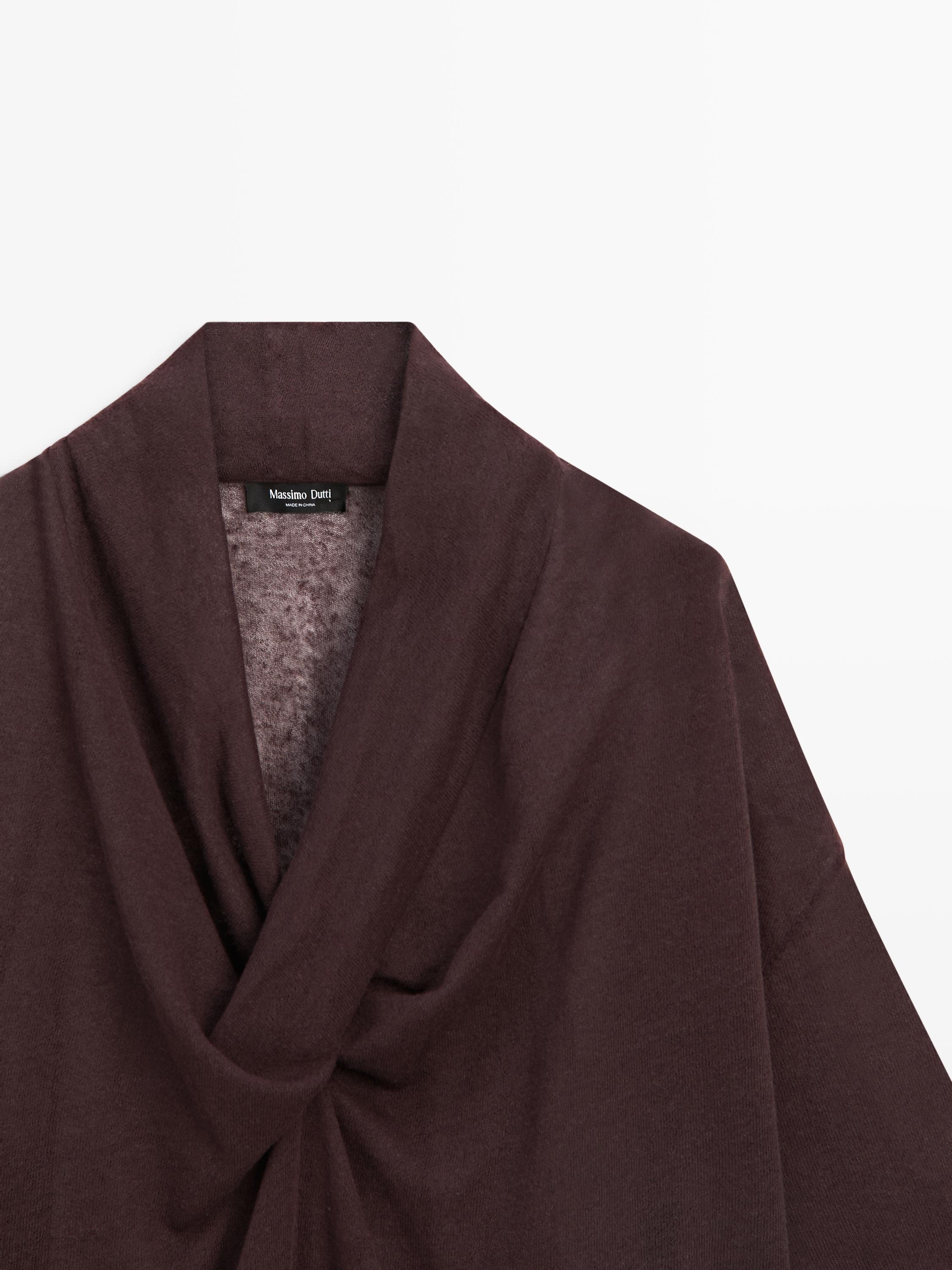 Linen blend shirt with cowl neckline — AUBERGINE
