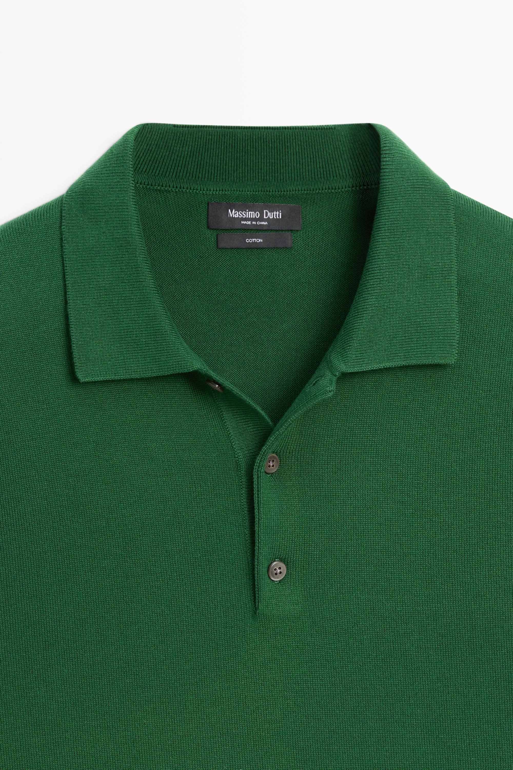 100% cotton knit polo sweater — MOSS GREEN