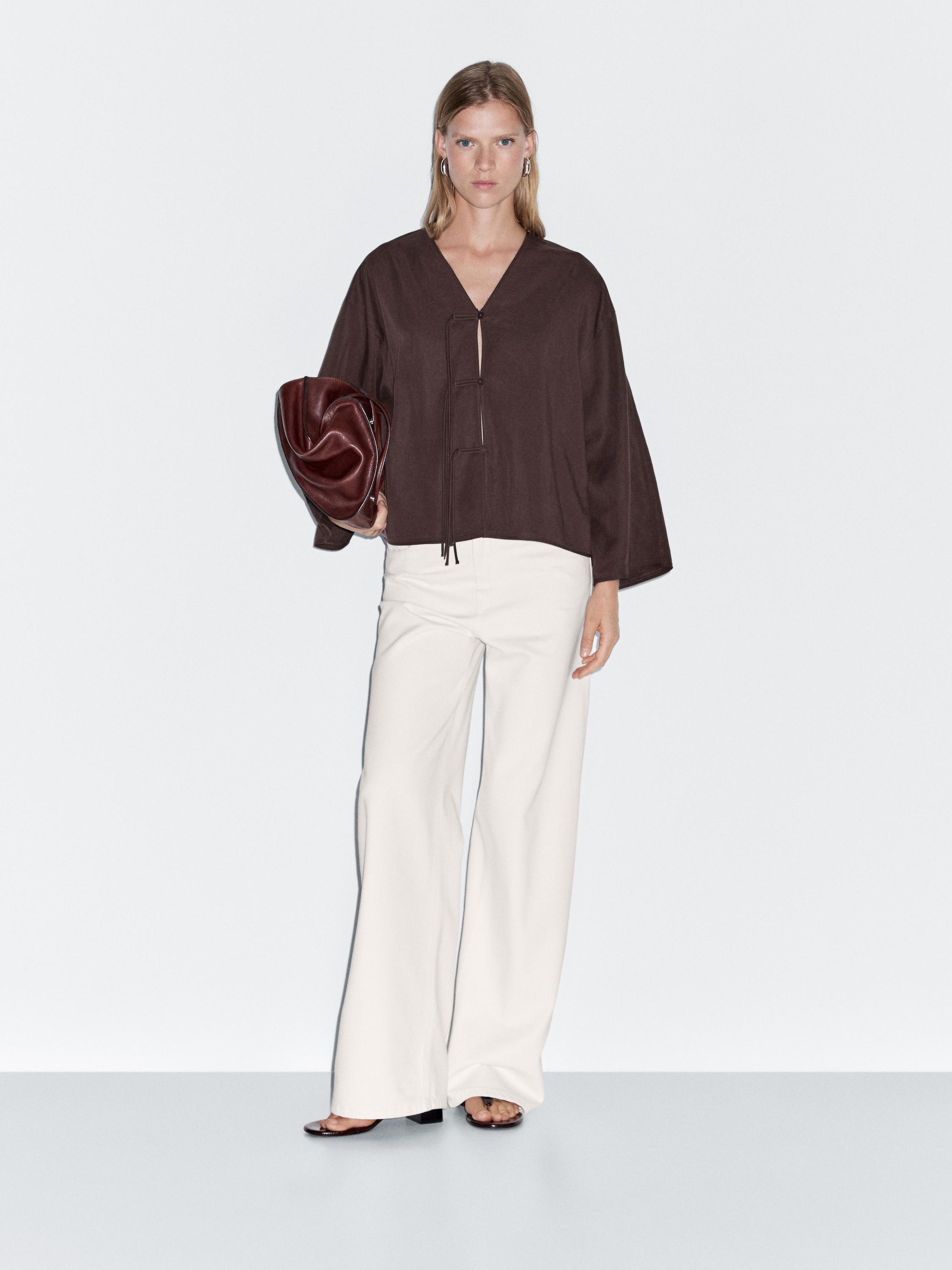 Cropped shirt with drawstring detail
