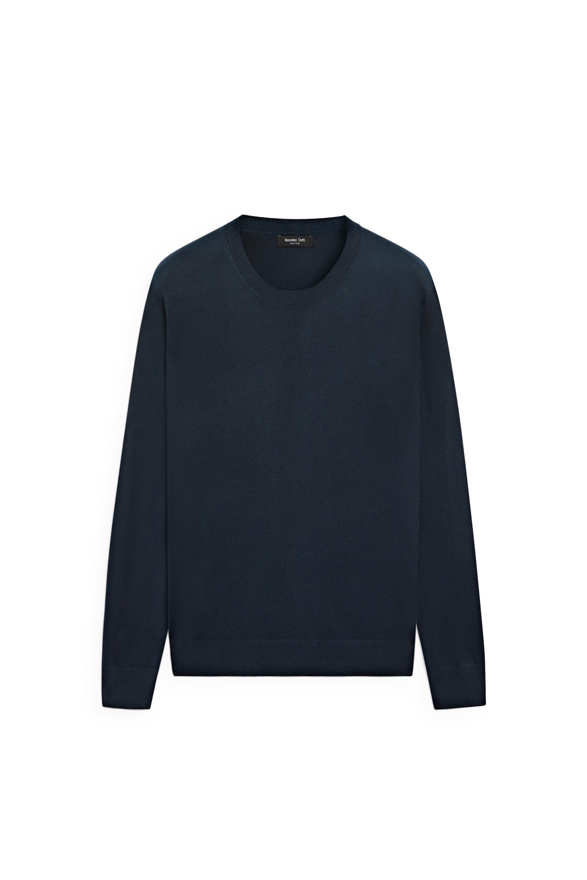 Cotton blend knit sweater — NAVY BLUE