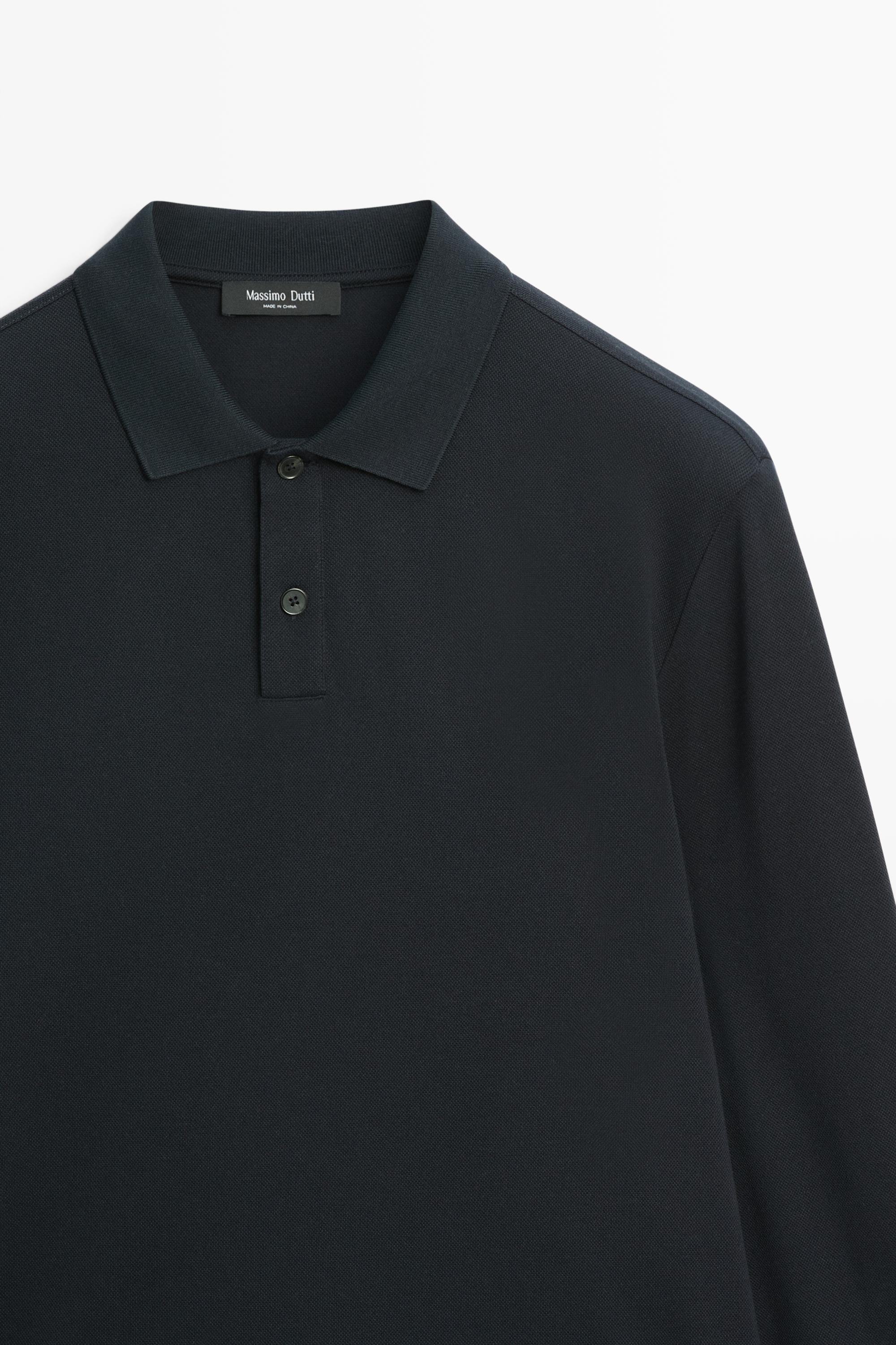 100% cotton micro-textured knit polo shirt — NAVY BLUE