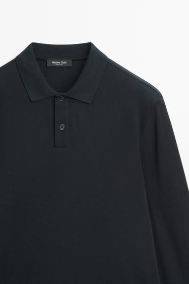 100% cotton micro-textured knit polo shirt — NAVY BLUE 9