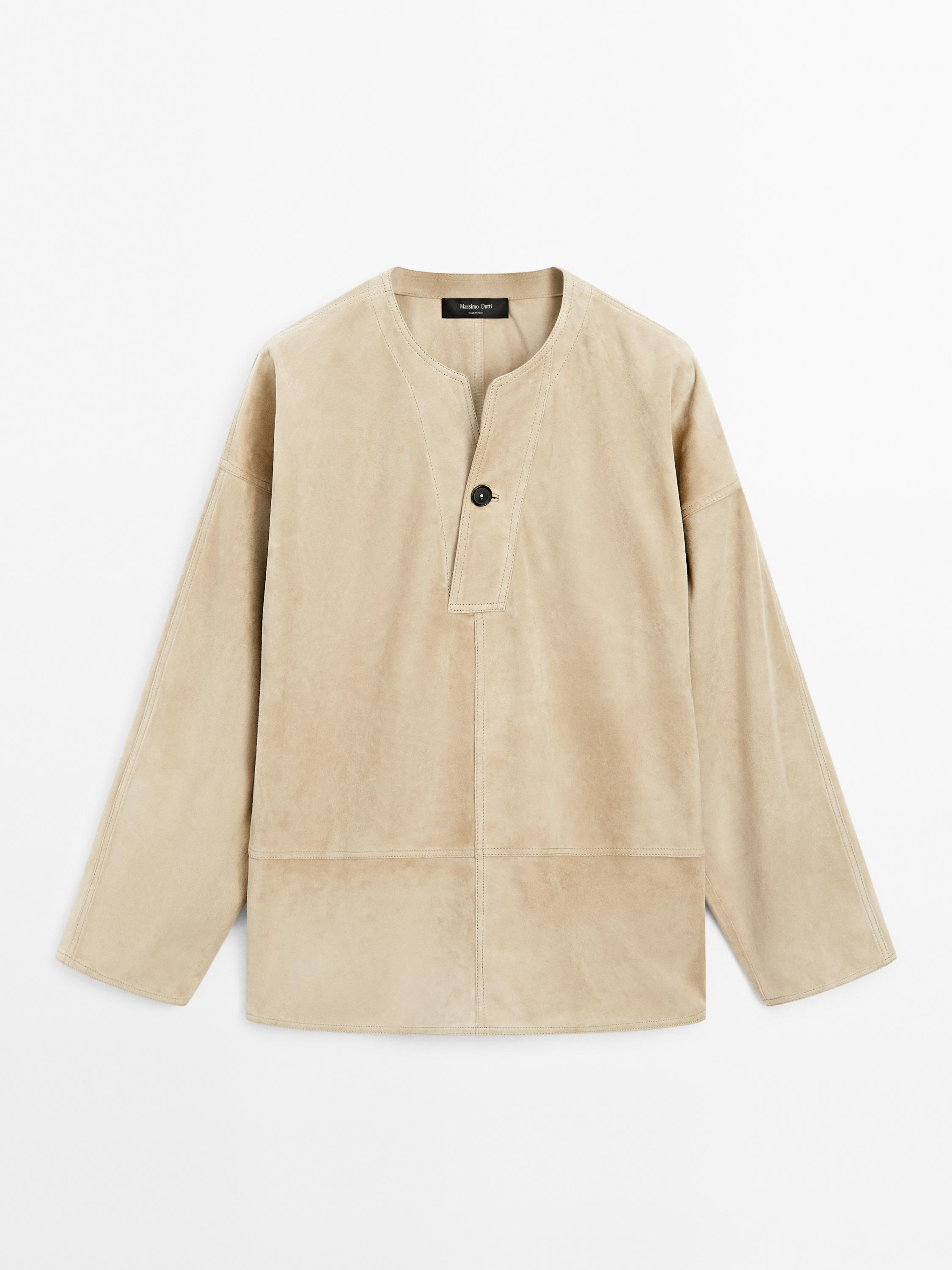Blusa larga em pele camurça