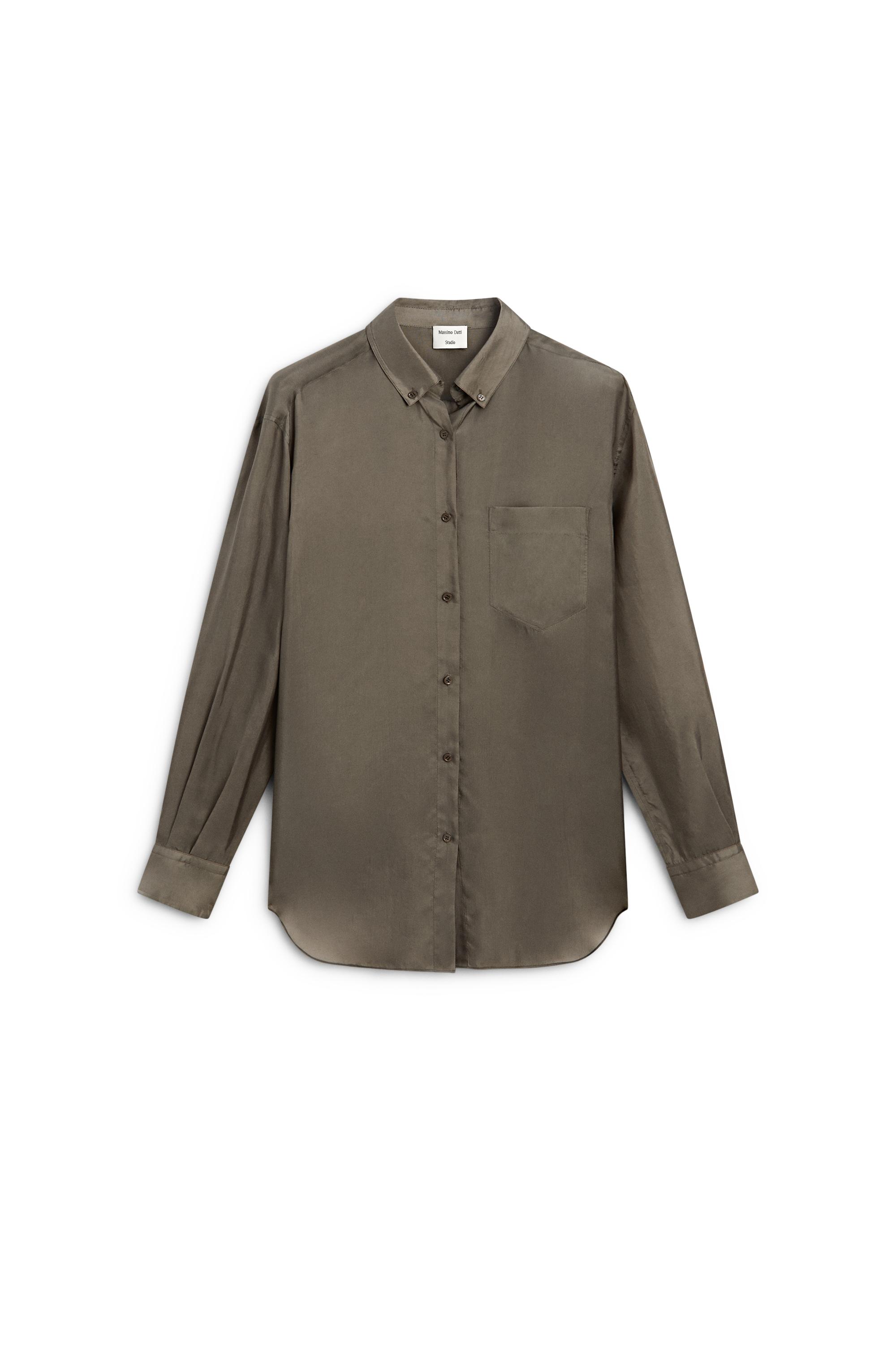 Flowing satin shirt with pocket - STUDIO — STONE
