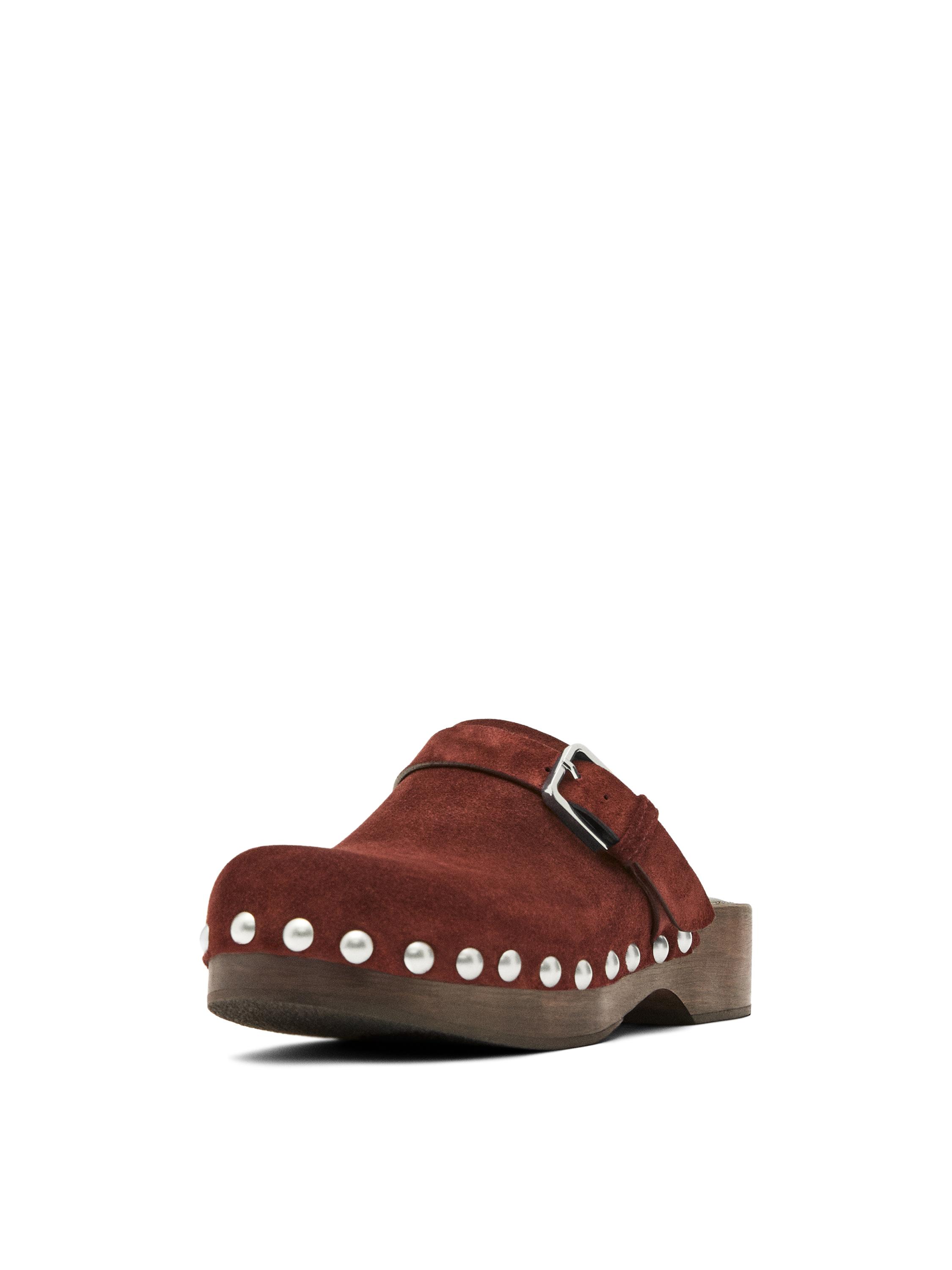 Leather clogs with buckle — TERRA-COTTA