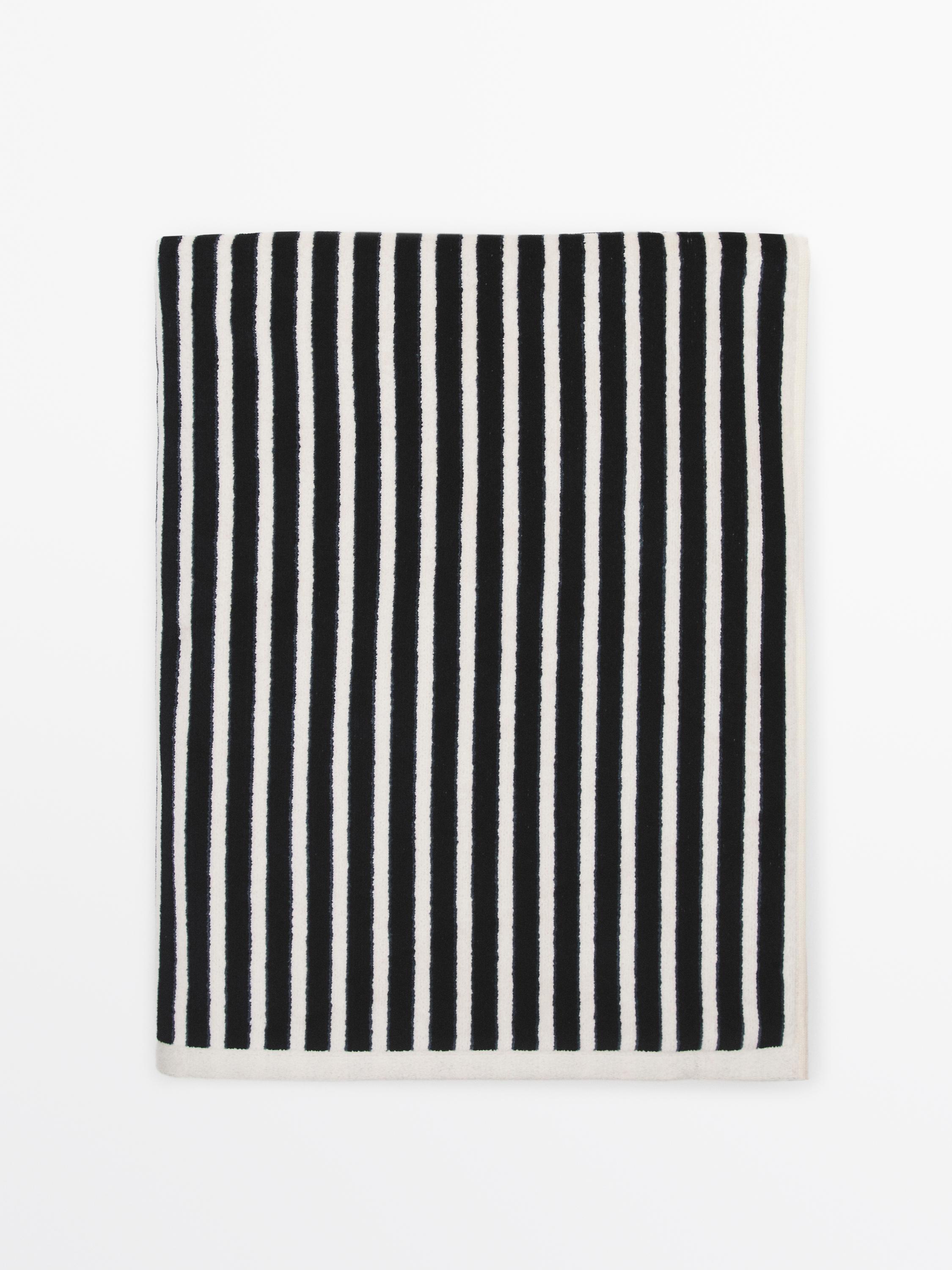 Striped cotton towel — NAVY BLUE