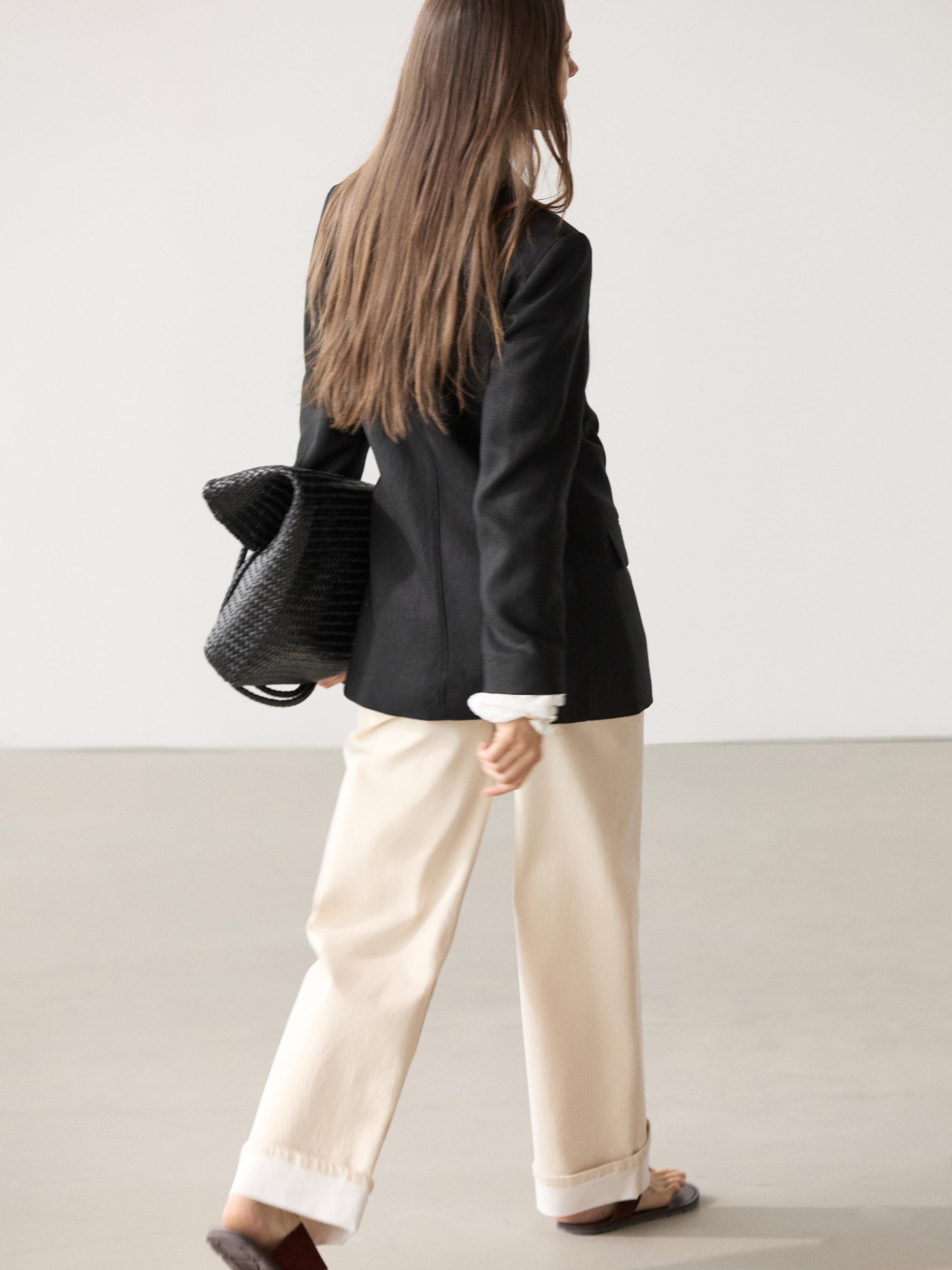 100% linen double-breasted blazer — BLACK