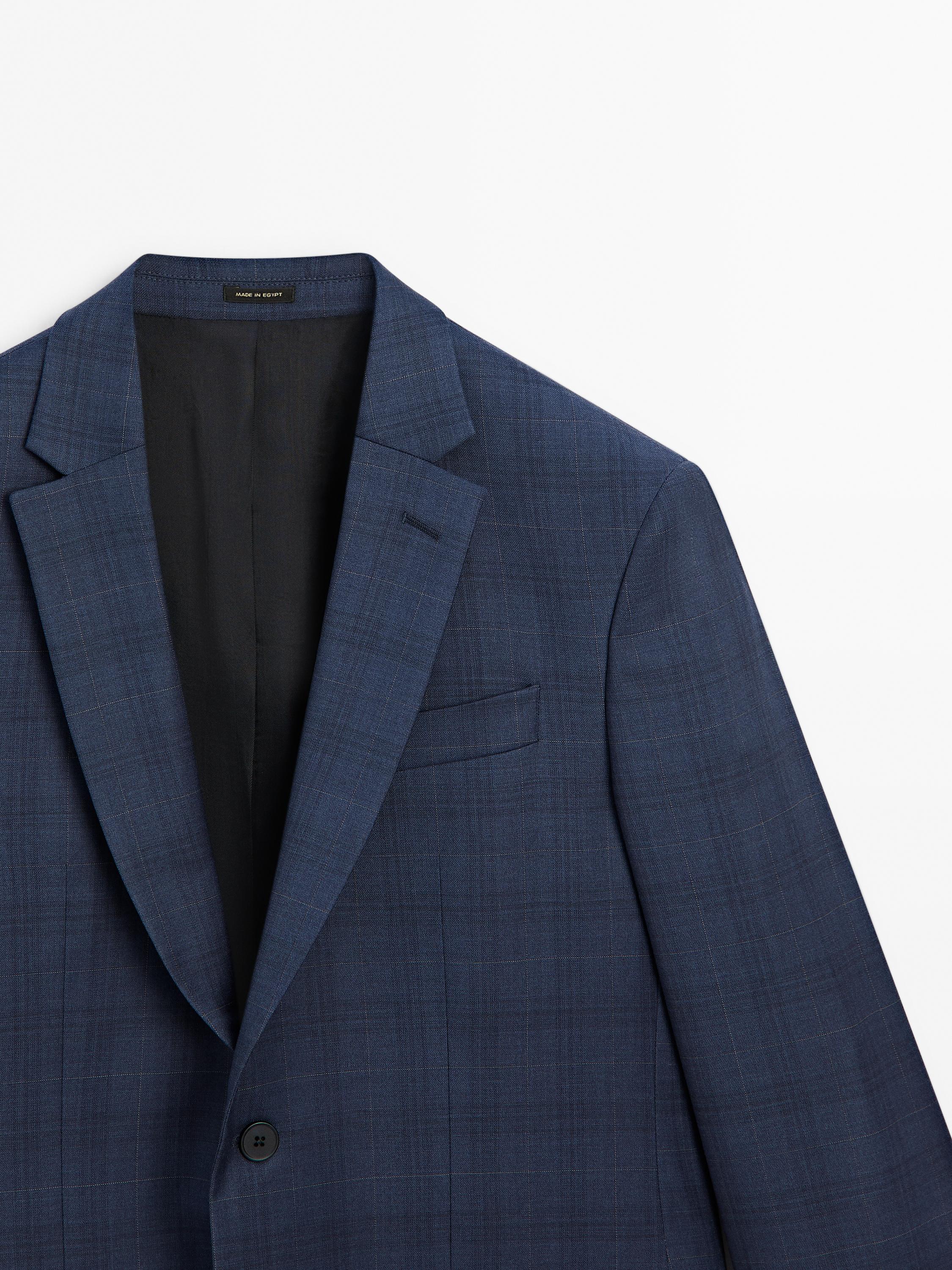 Check wool blend suit blazer