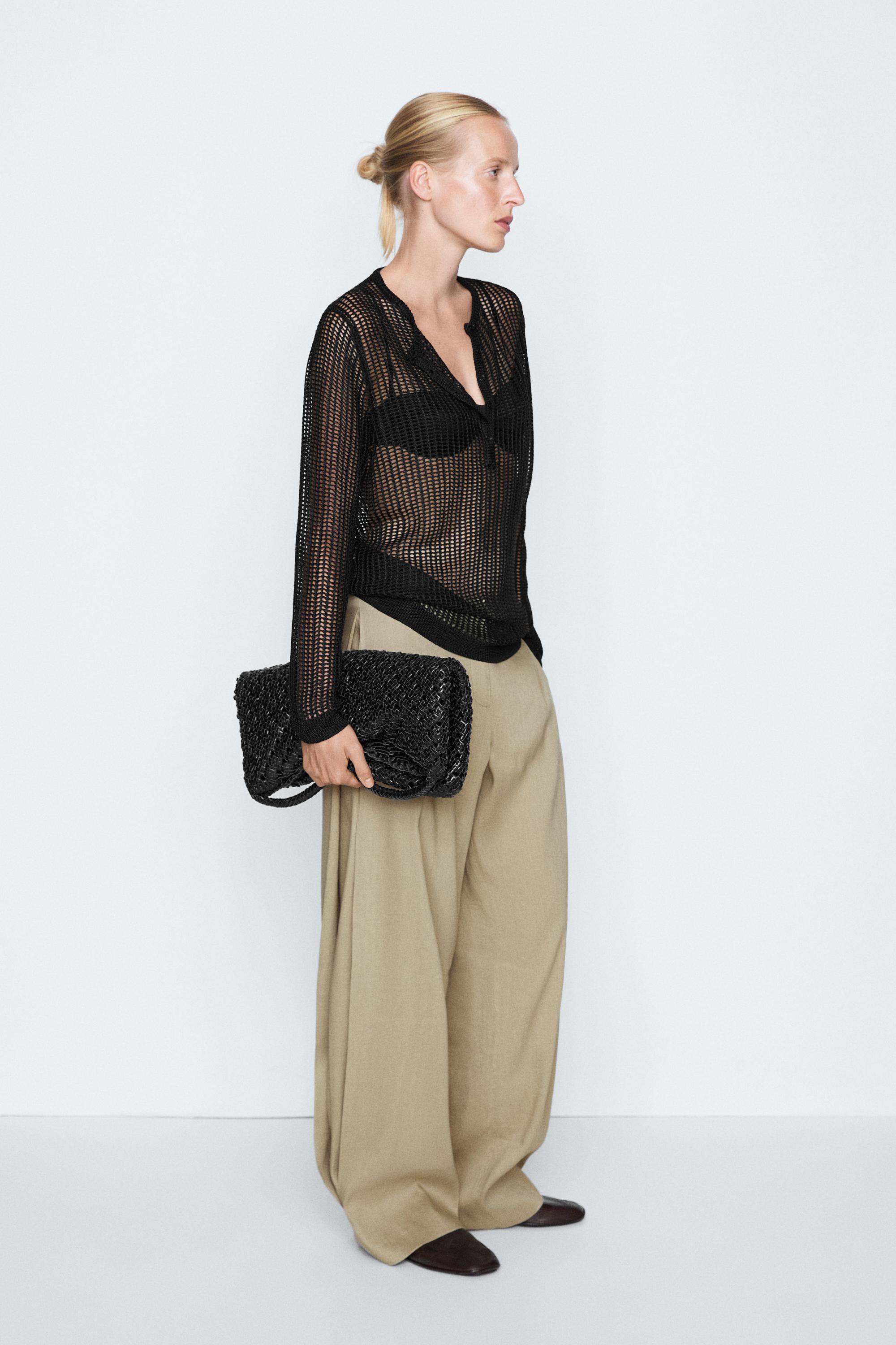 Cutwork knit button-up sweater - STUDIO