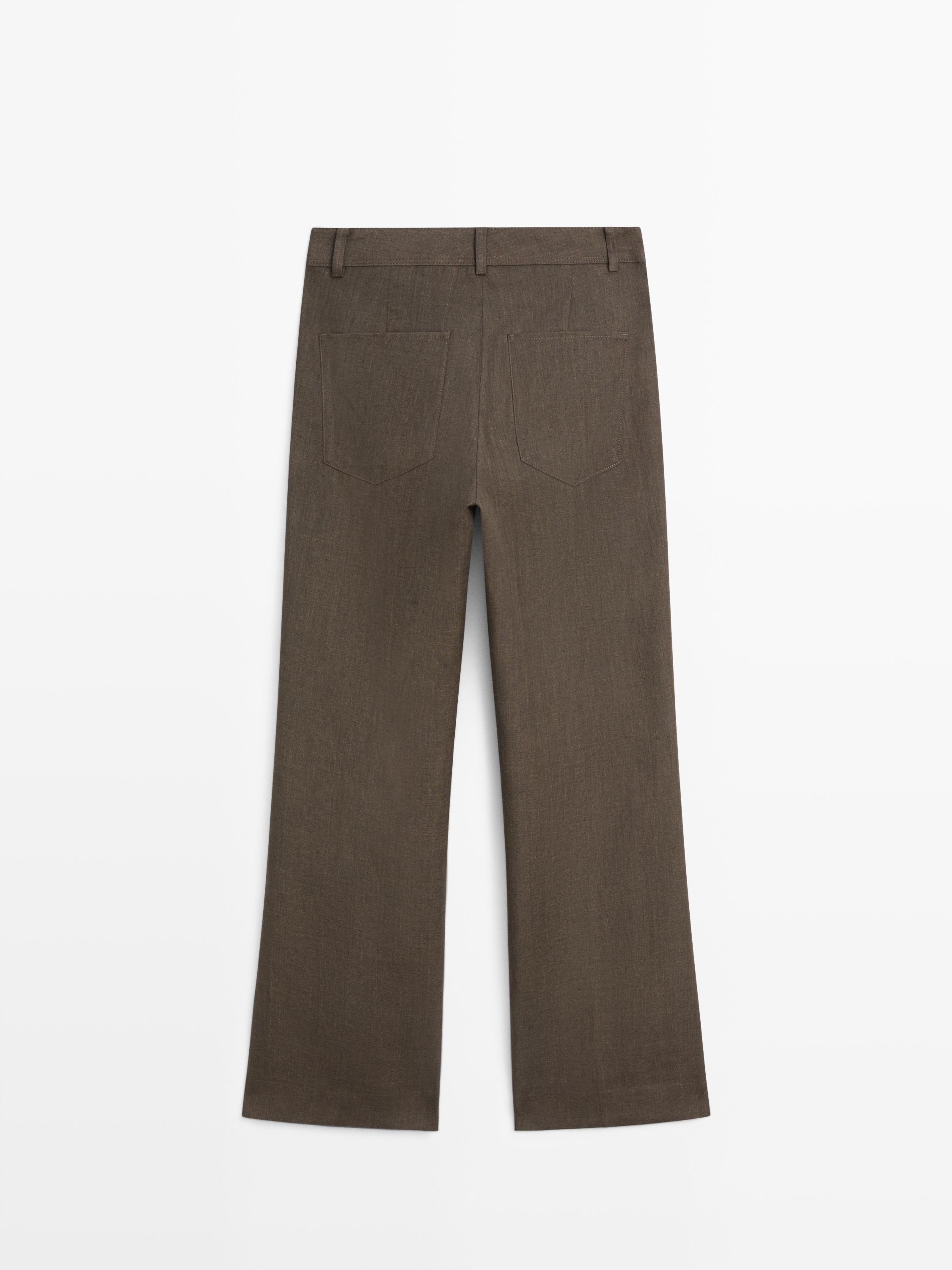 Kick flare cropped linen trousers — GREEN MARL