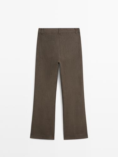 Kick flare cropped linen trousers — GREEN MARL 6