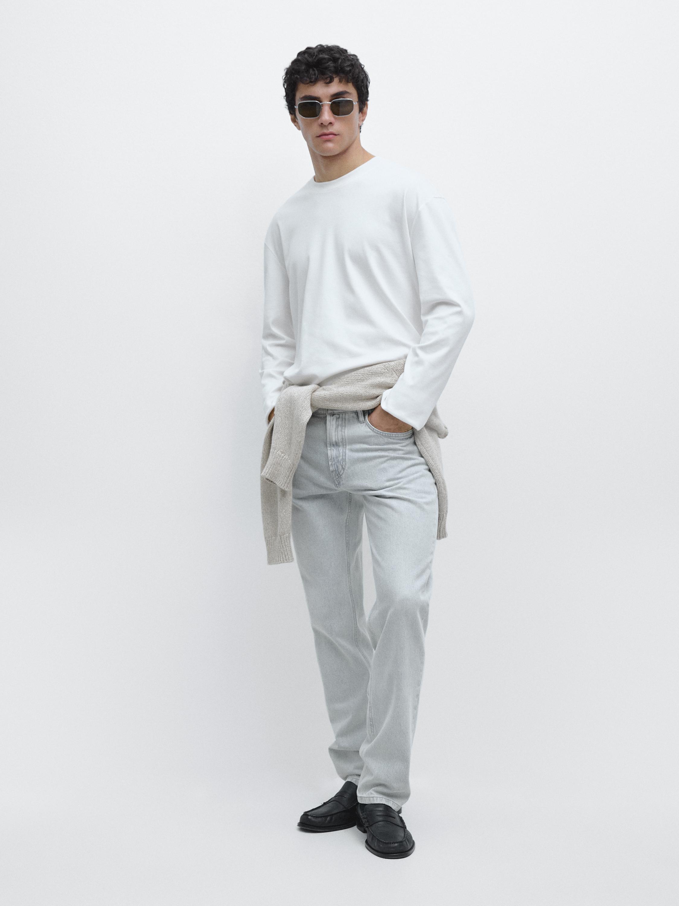 Long sleeve medium weight cotton T-shirt