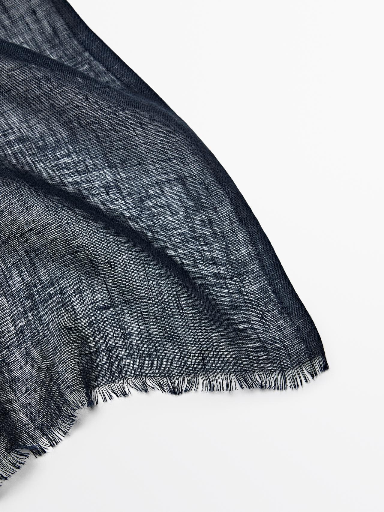 Plain 100% linen scarf — NAVY BLUE