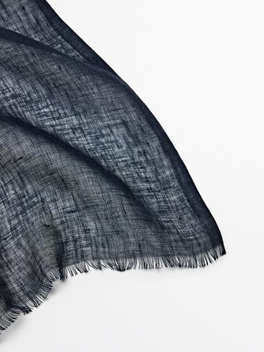 Plain 100% linen scarf — NAVY BLUE 5