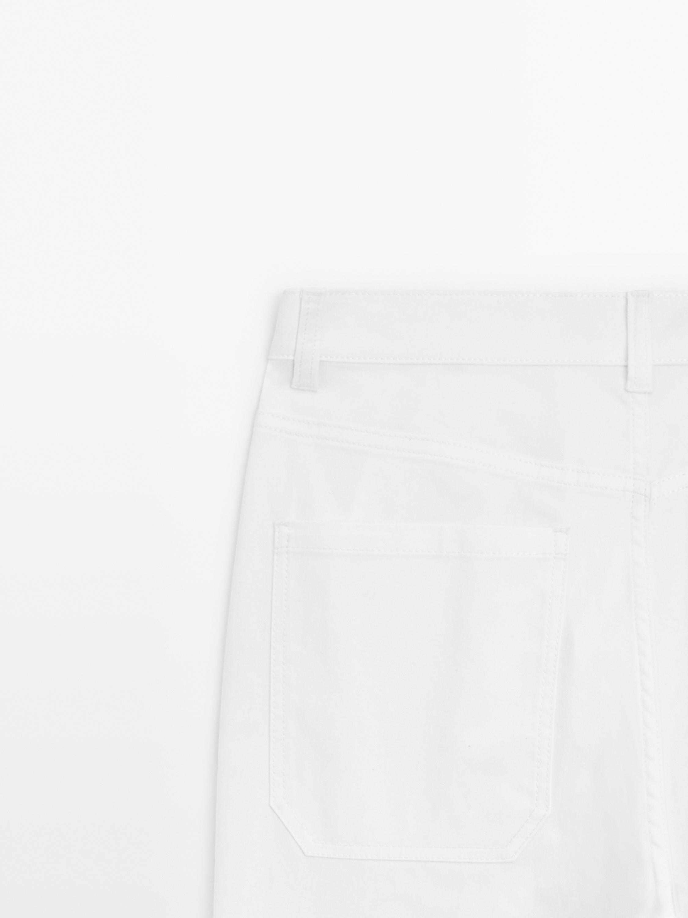 Cotton blend straight-leg cropped trousers