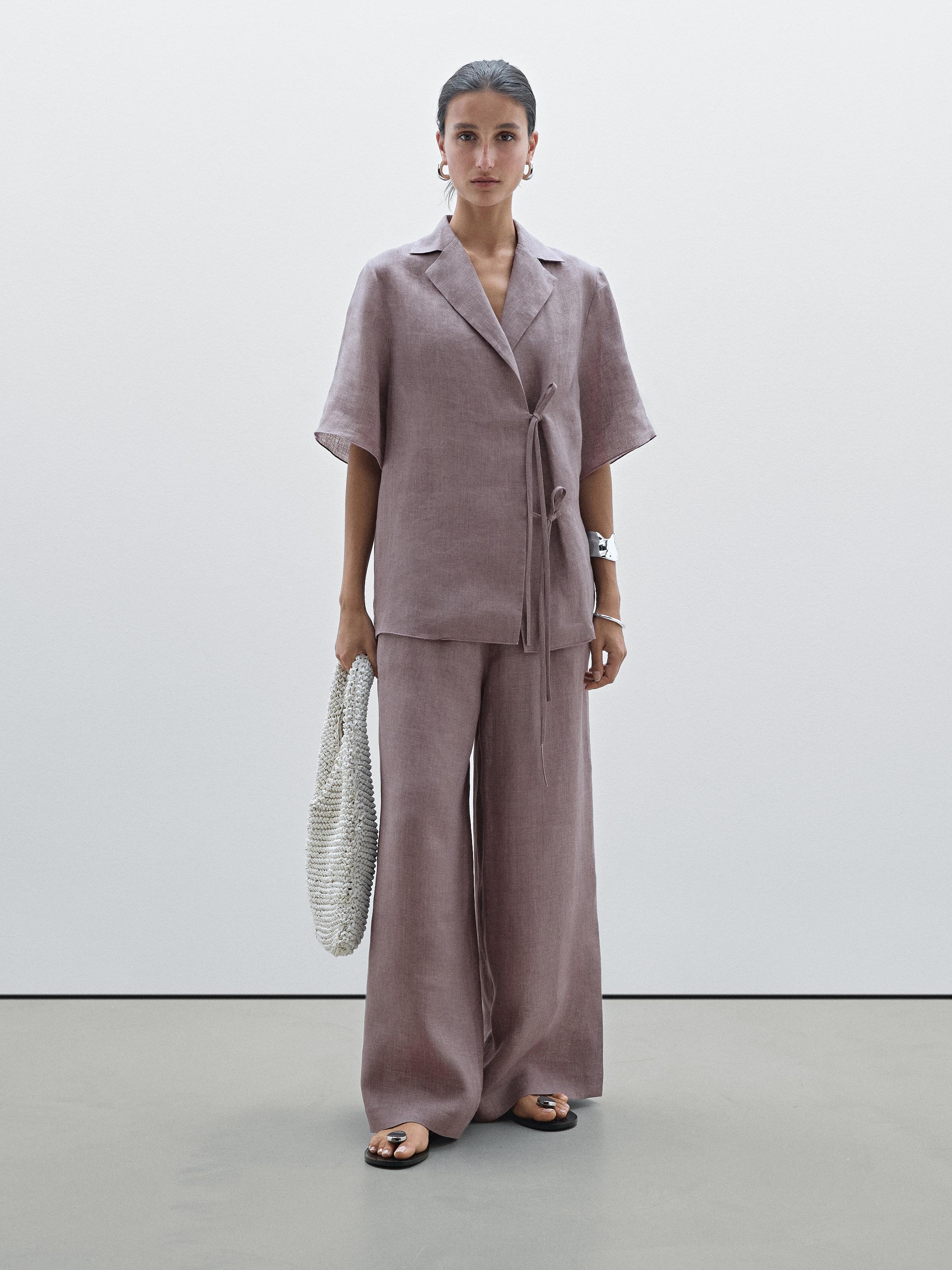 Celana panjang lurus jatuh linen 100%