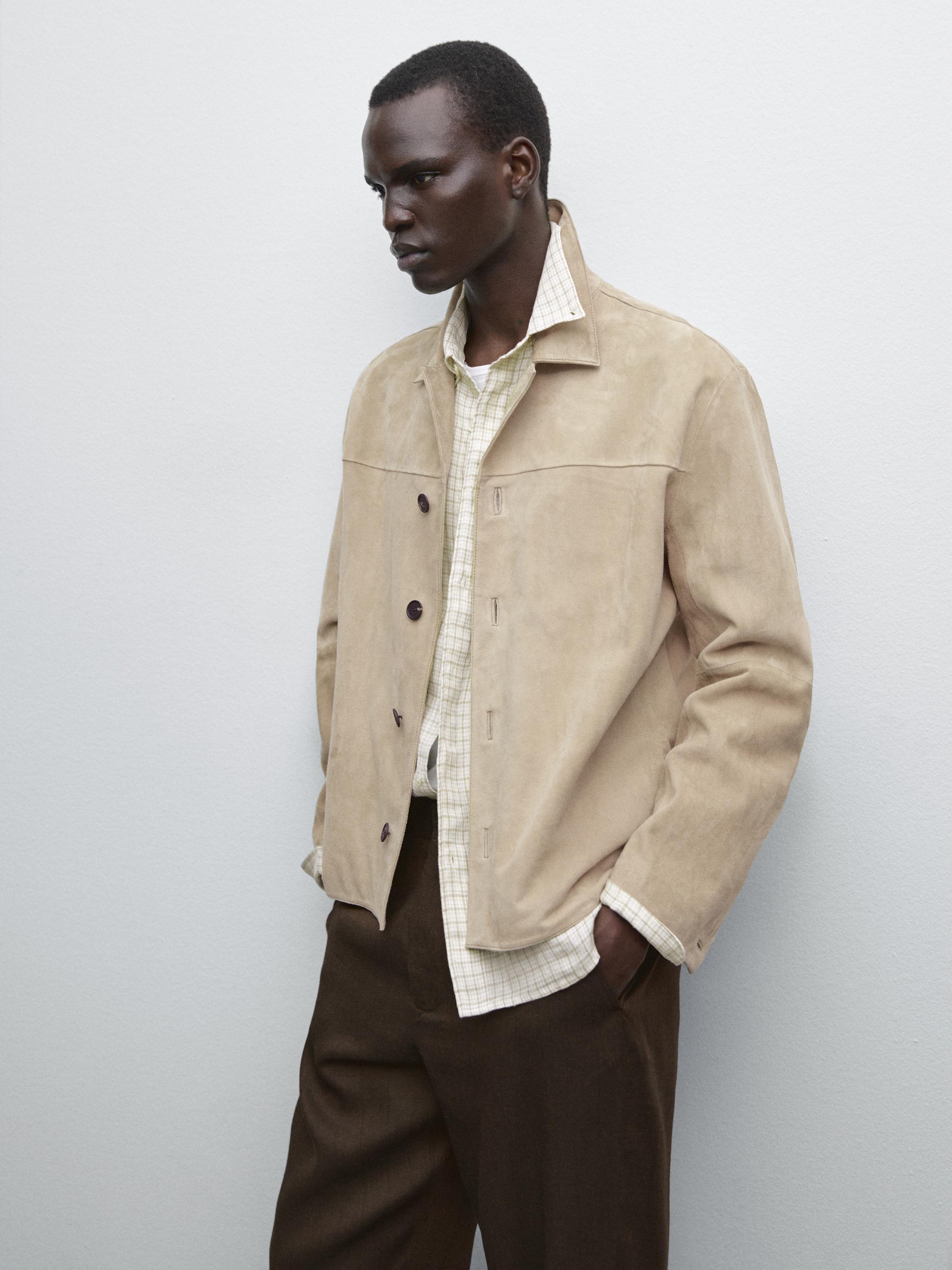 Veste courte en cuir effet daim