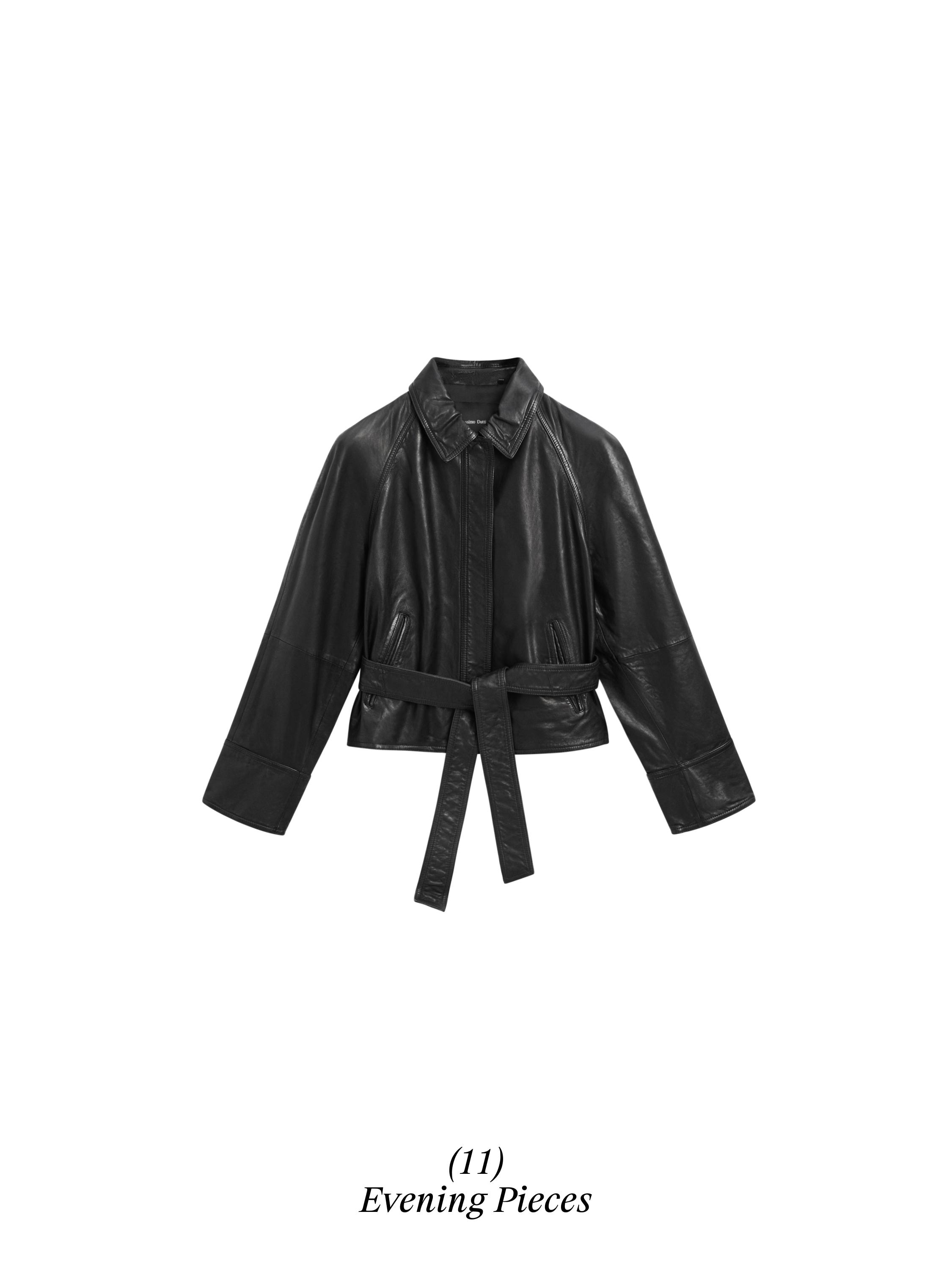 Nappa leather jacket with belt · Black · Bomberâ Jacket | Massimo